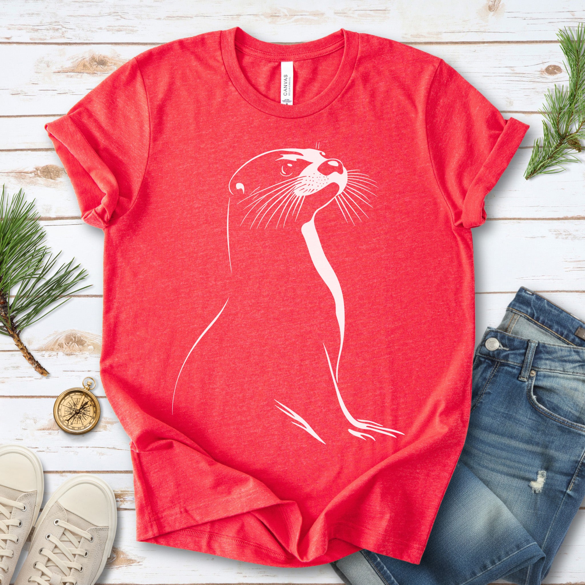 Playful Spirit: White Sketch Otter T-Shirt
