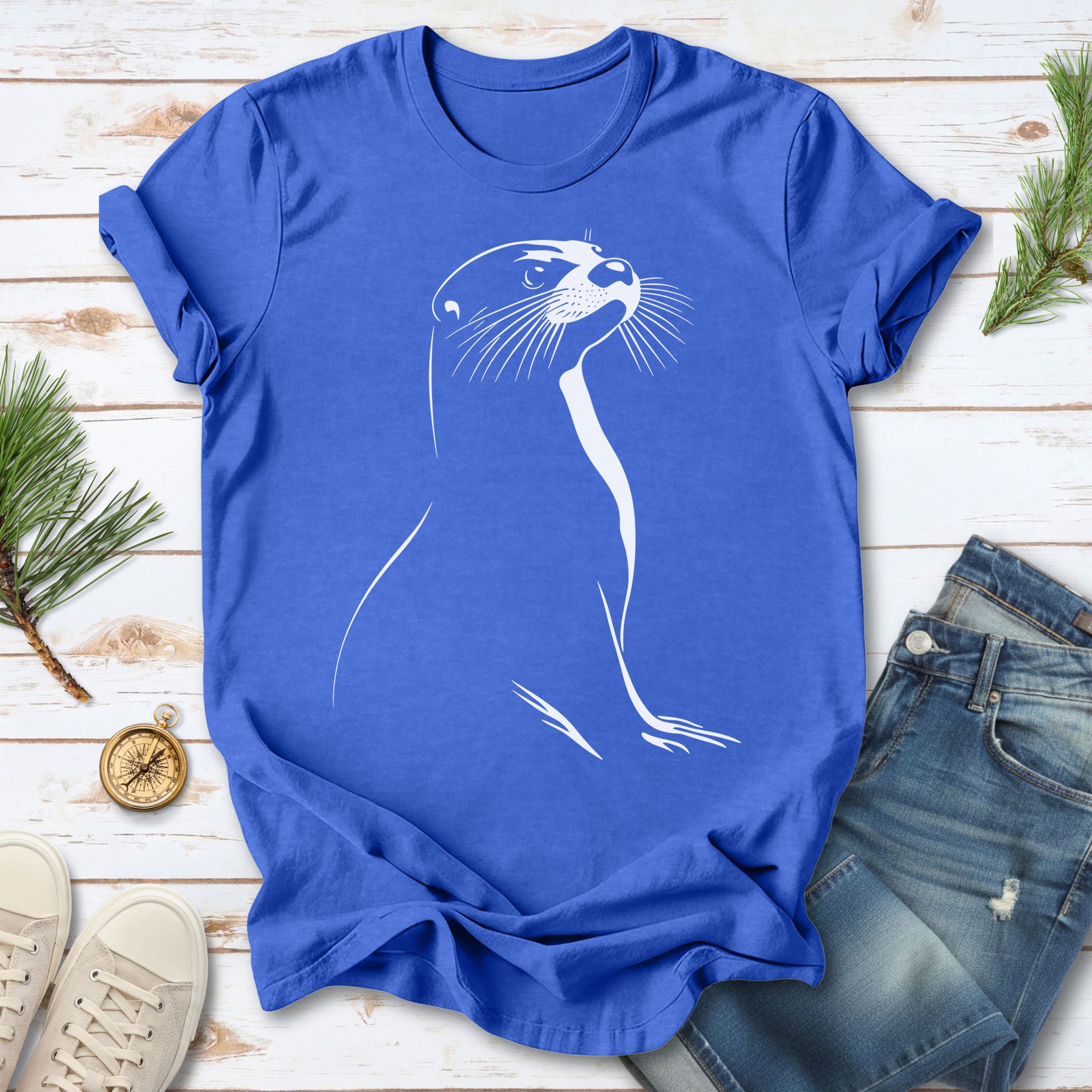 Playful Spirit: White Sketch Otter T-Shirt