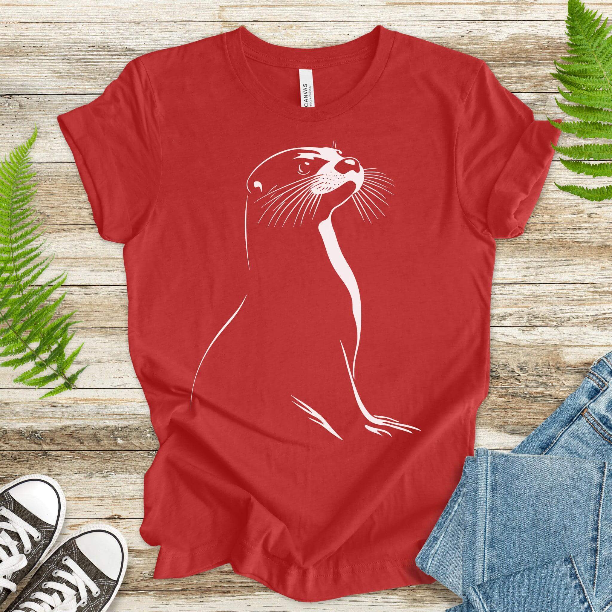 Playful Spirit: White Sketch Otter T-Shirt - TShirtree
