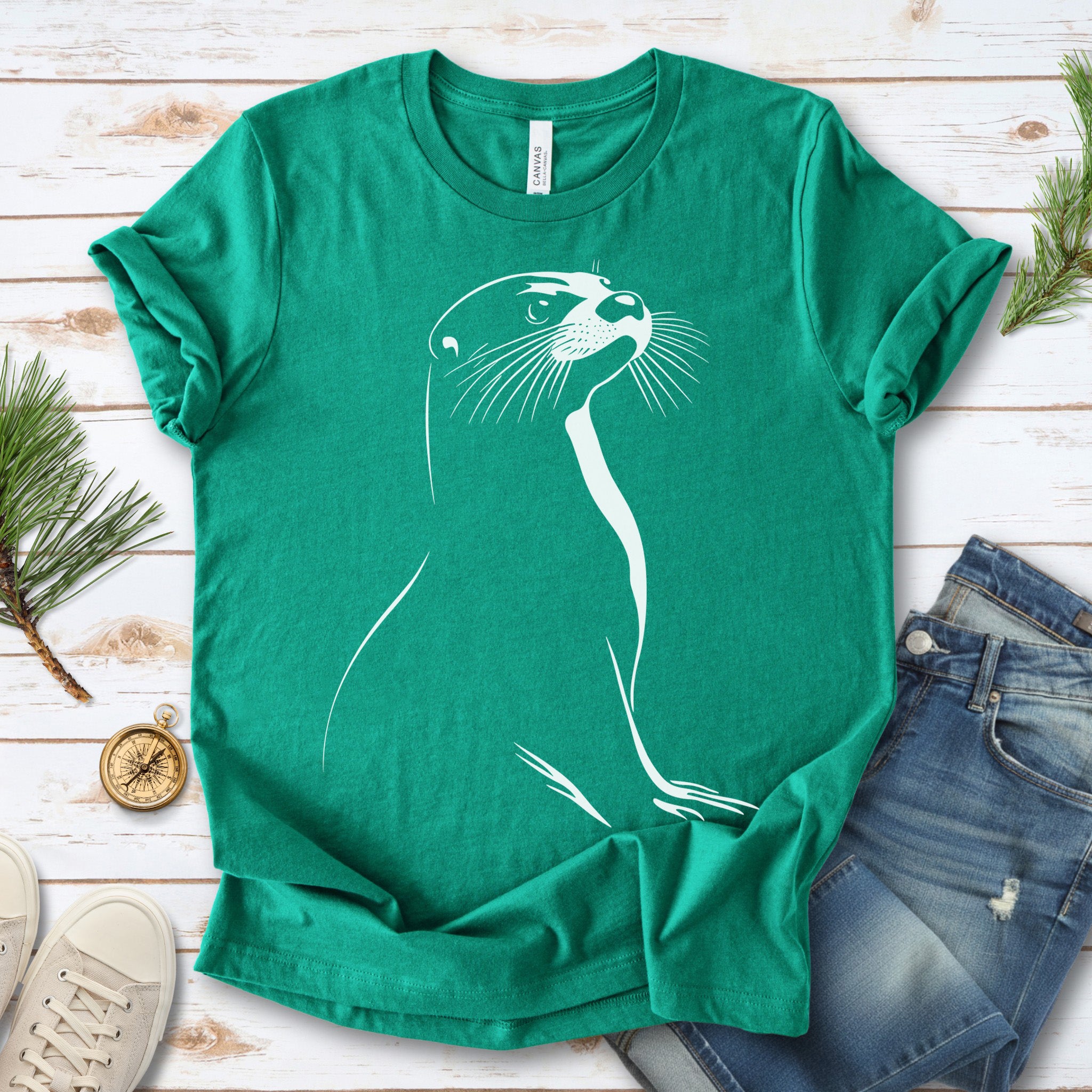 Playful Spirit: White Sketch Otter T-Shirt