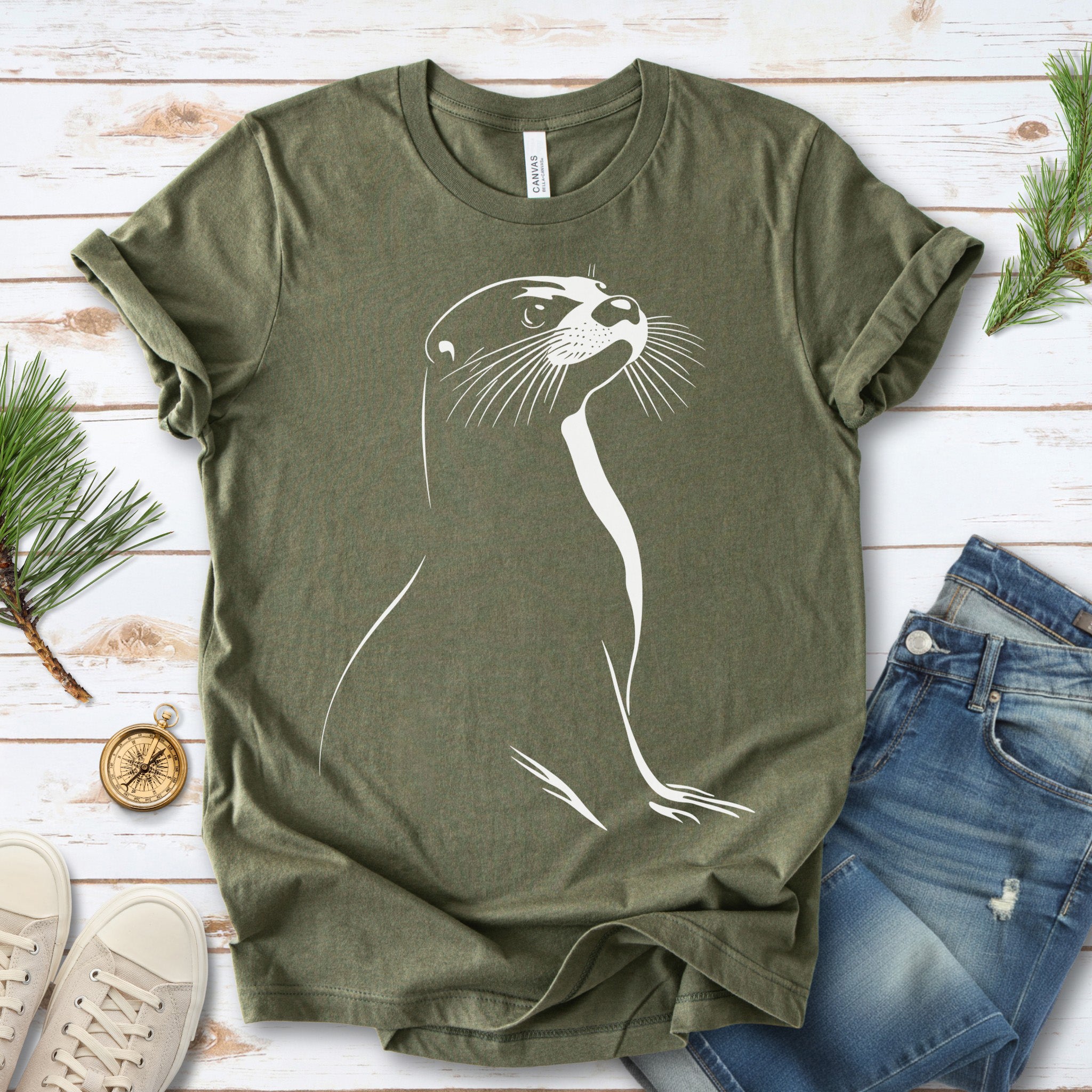 Playful Spirit: White Sketch Otter T-Shirt