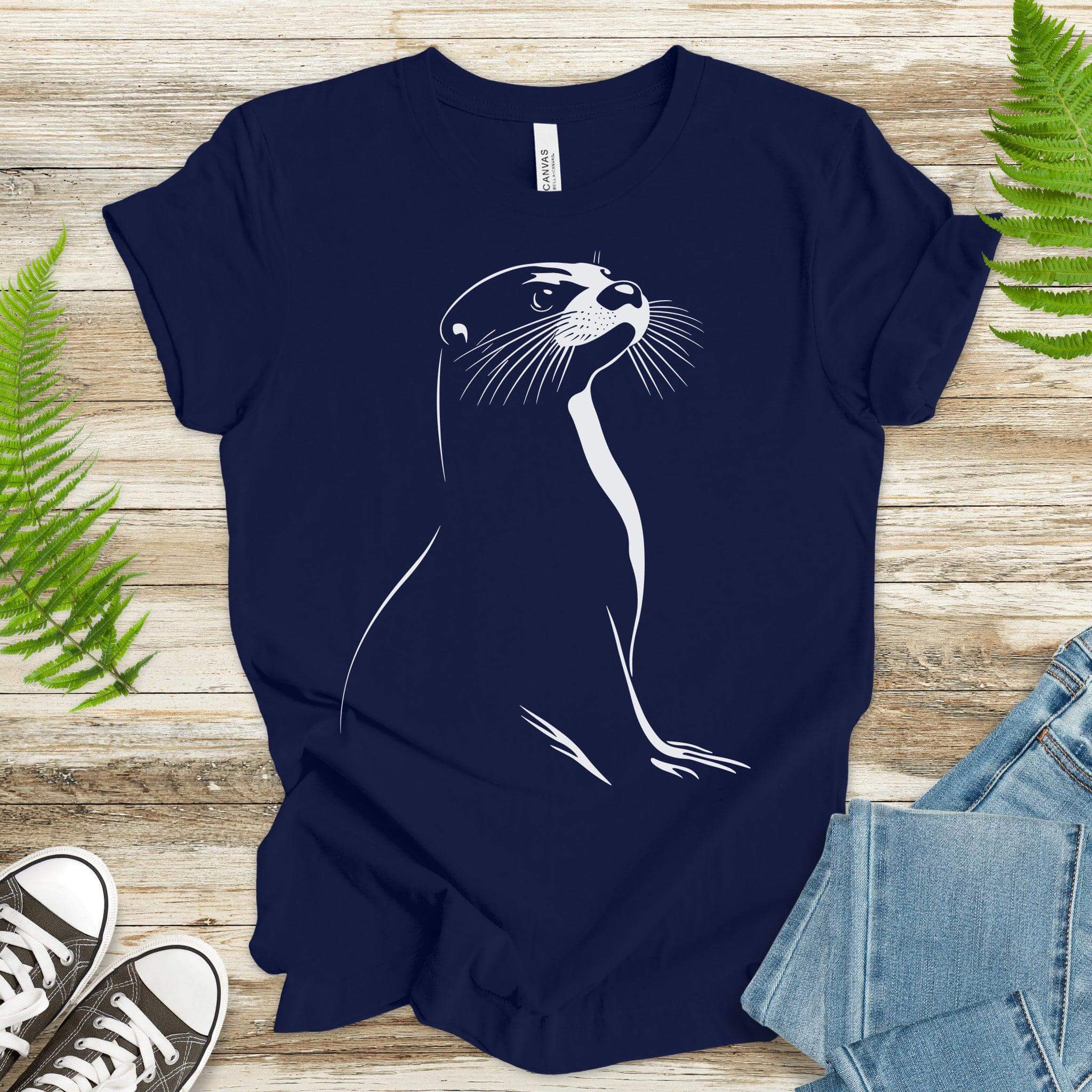 Playful Spirit: White Sketch Otter T-Shirt - TShirtree