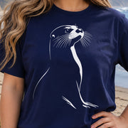 Playful Spirit: White Sketch Otter T-Shirt