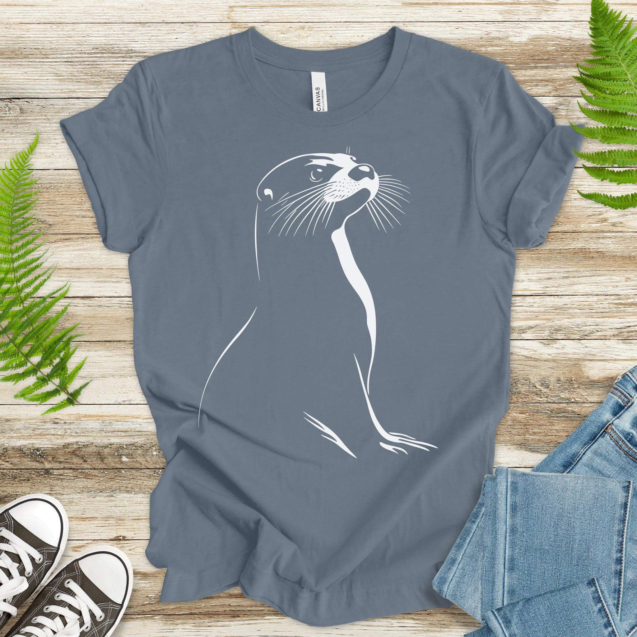 Playful Spirit: White Sketch Otter T-Shirt - TShirtree