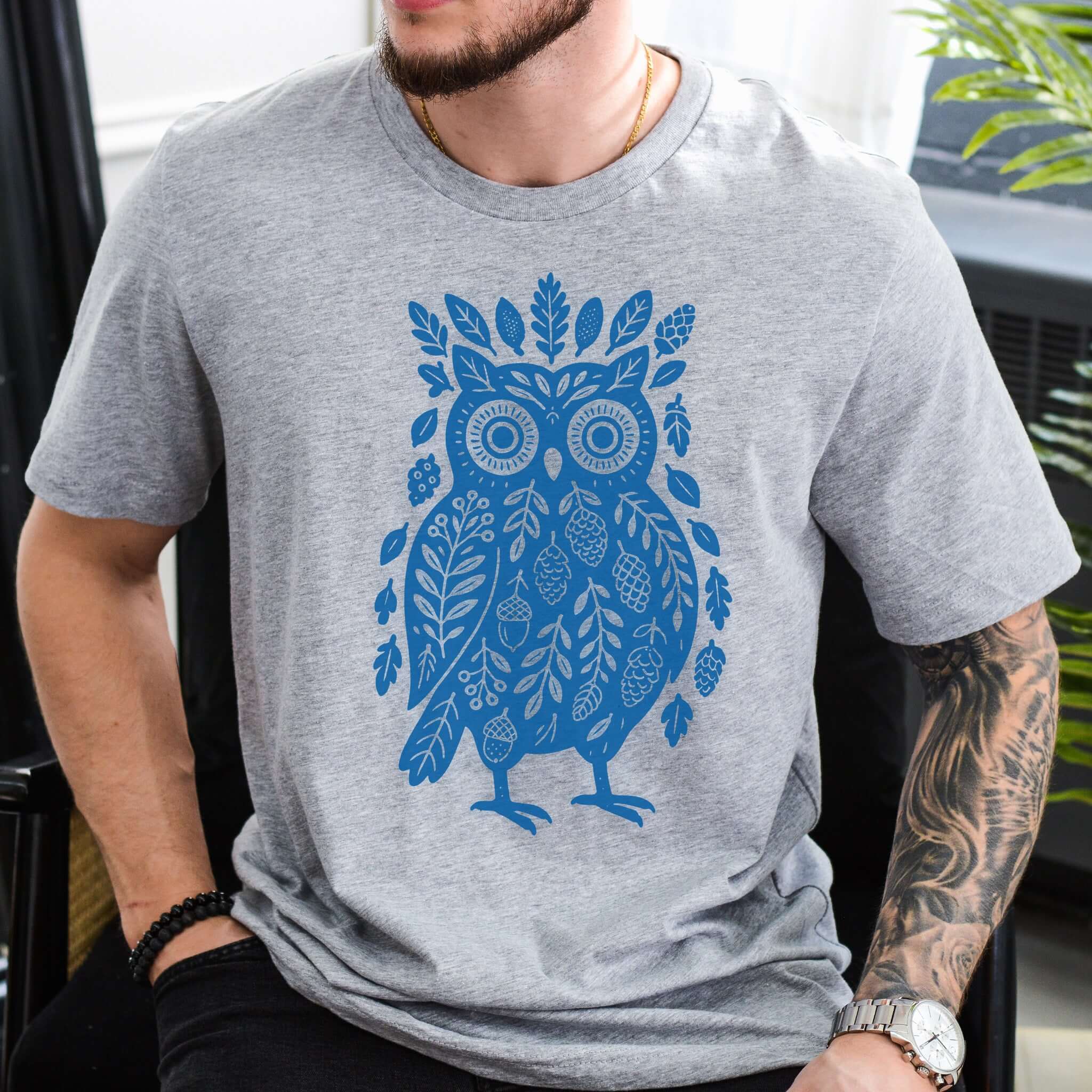 Owl Made of Nature Elements Forest T-Shirt