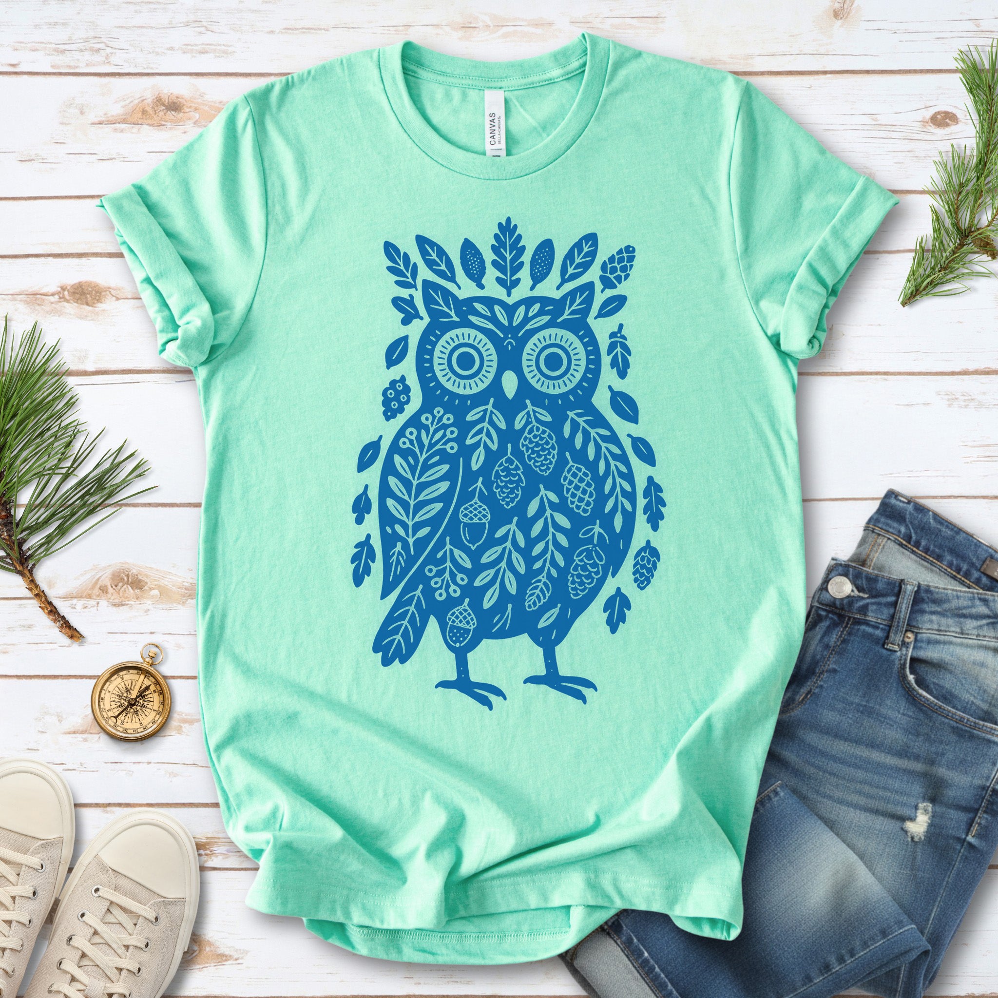 Owl Made of Nature Elements Forest T-Shirt