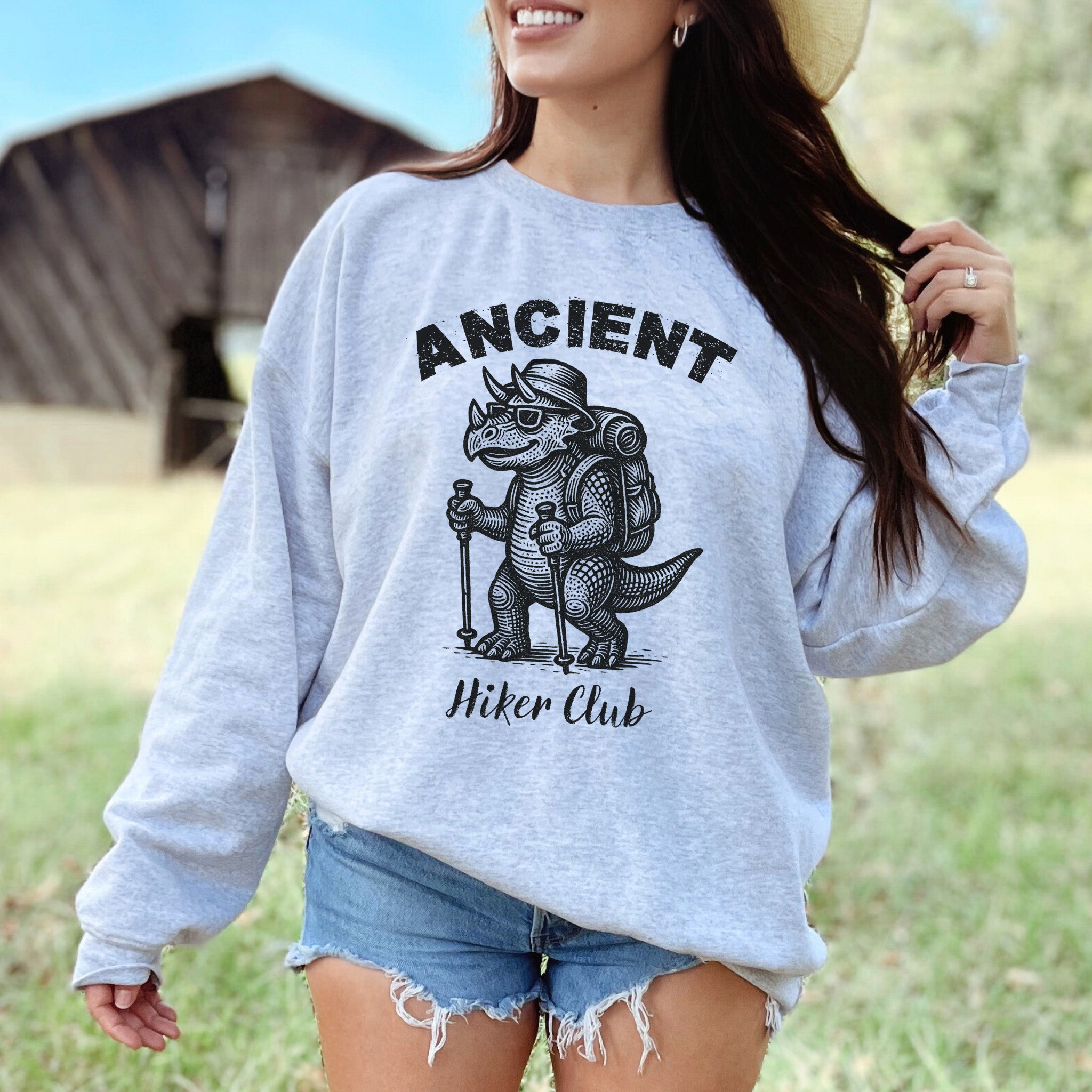 Ancient Hiker Club Sweatshirt – Funny Dino Hiking Gift