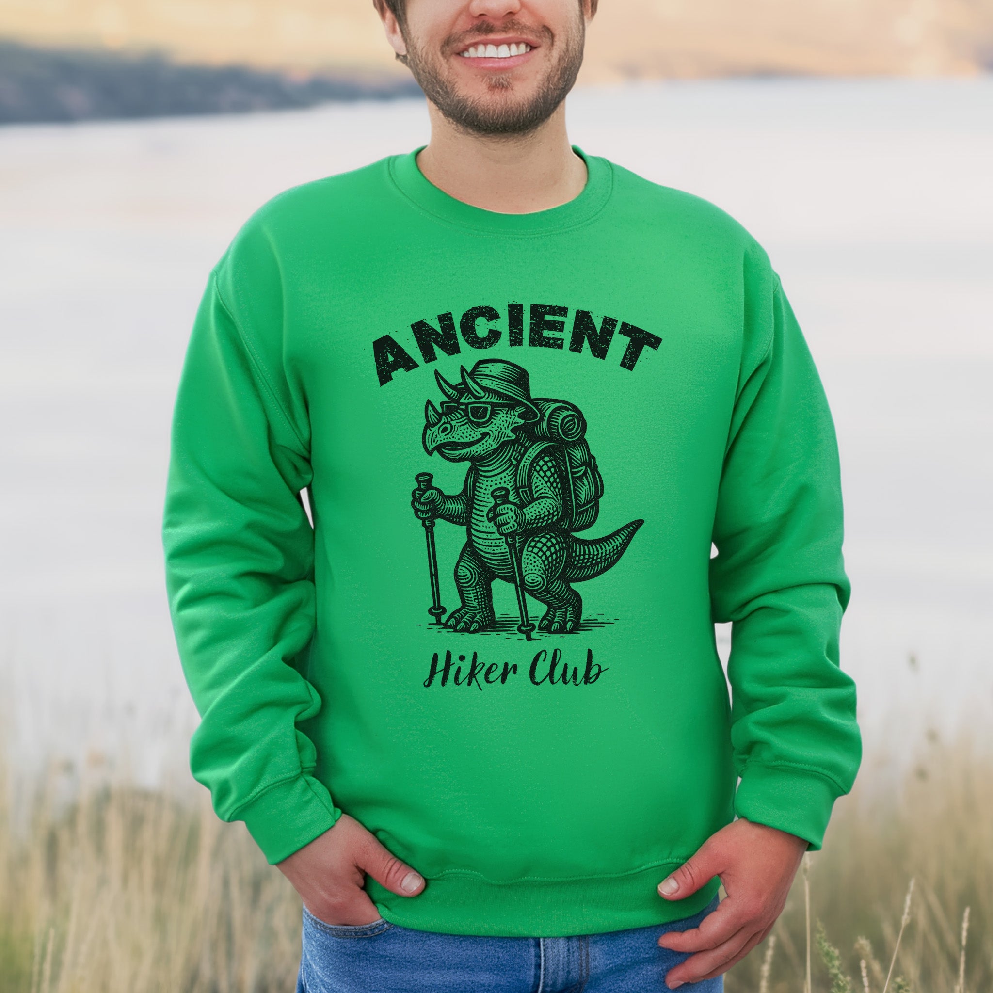 Ancient Hiker Club Sweatshirt – Funny Dino Hiking Gift