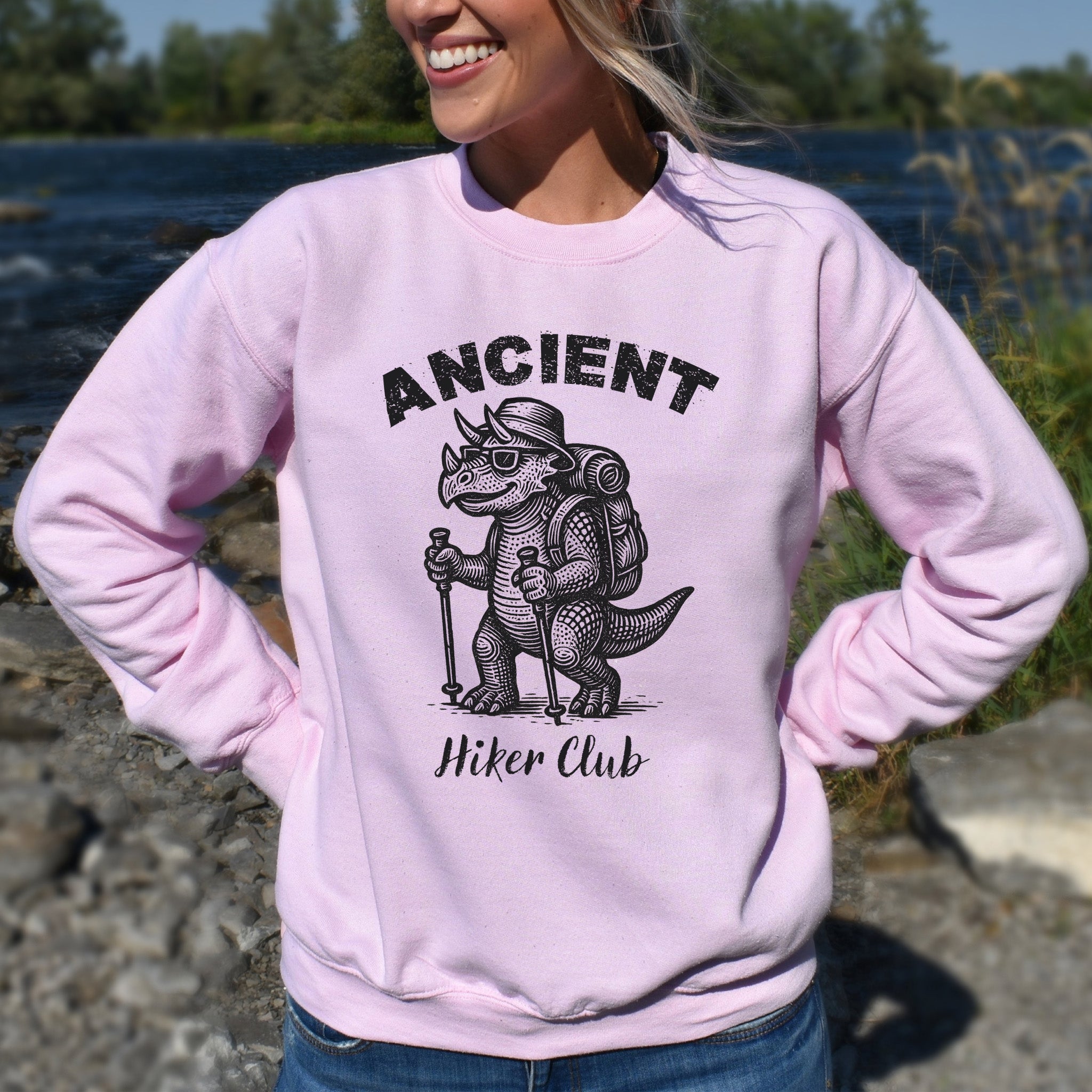 Ancient Hiker Club Sweatshirt – Funny Dino Hiking Gift