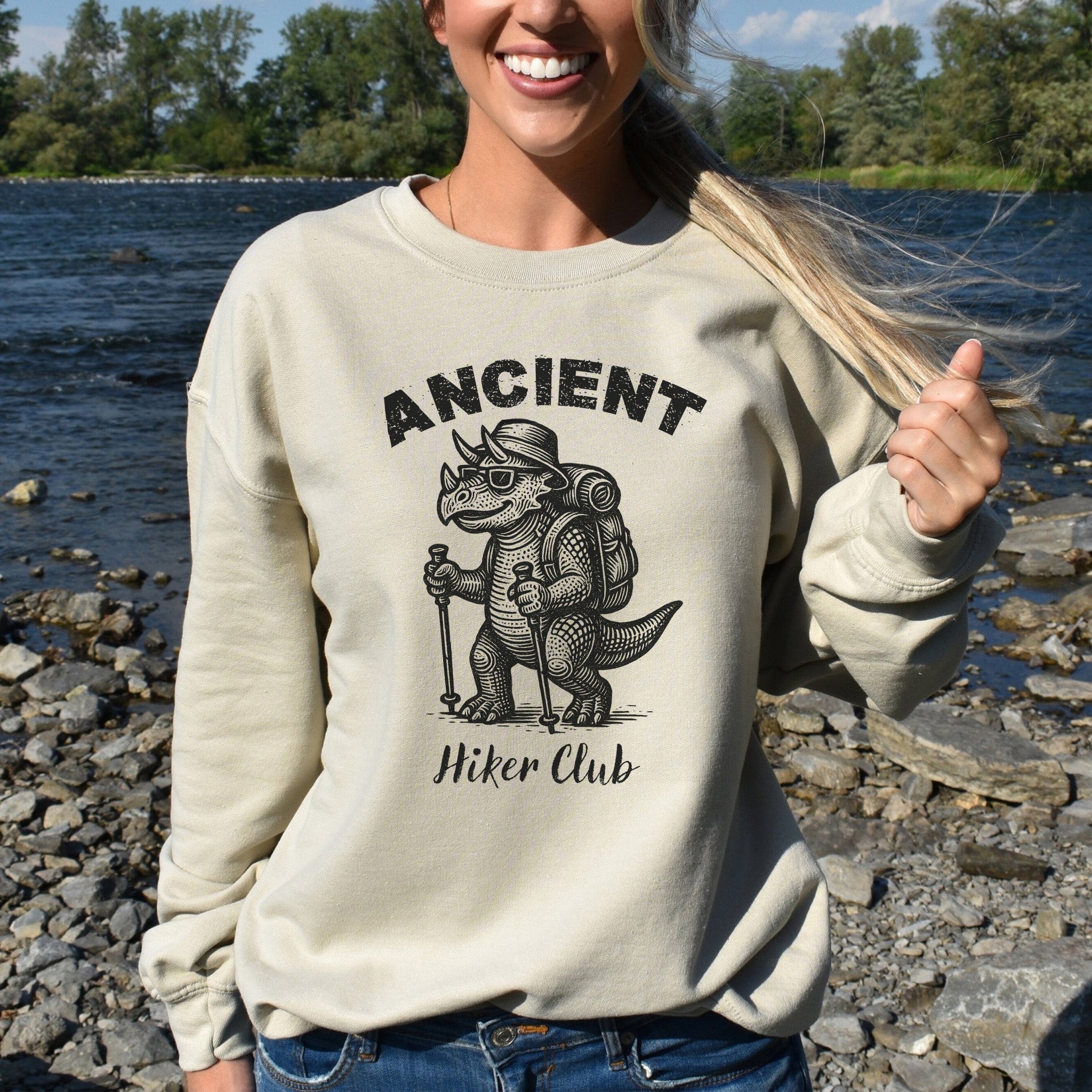 Ancient Hiker Club Sweatshirt – Funny Dino Hiking Gift