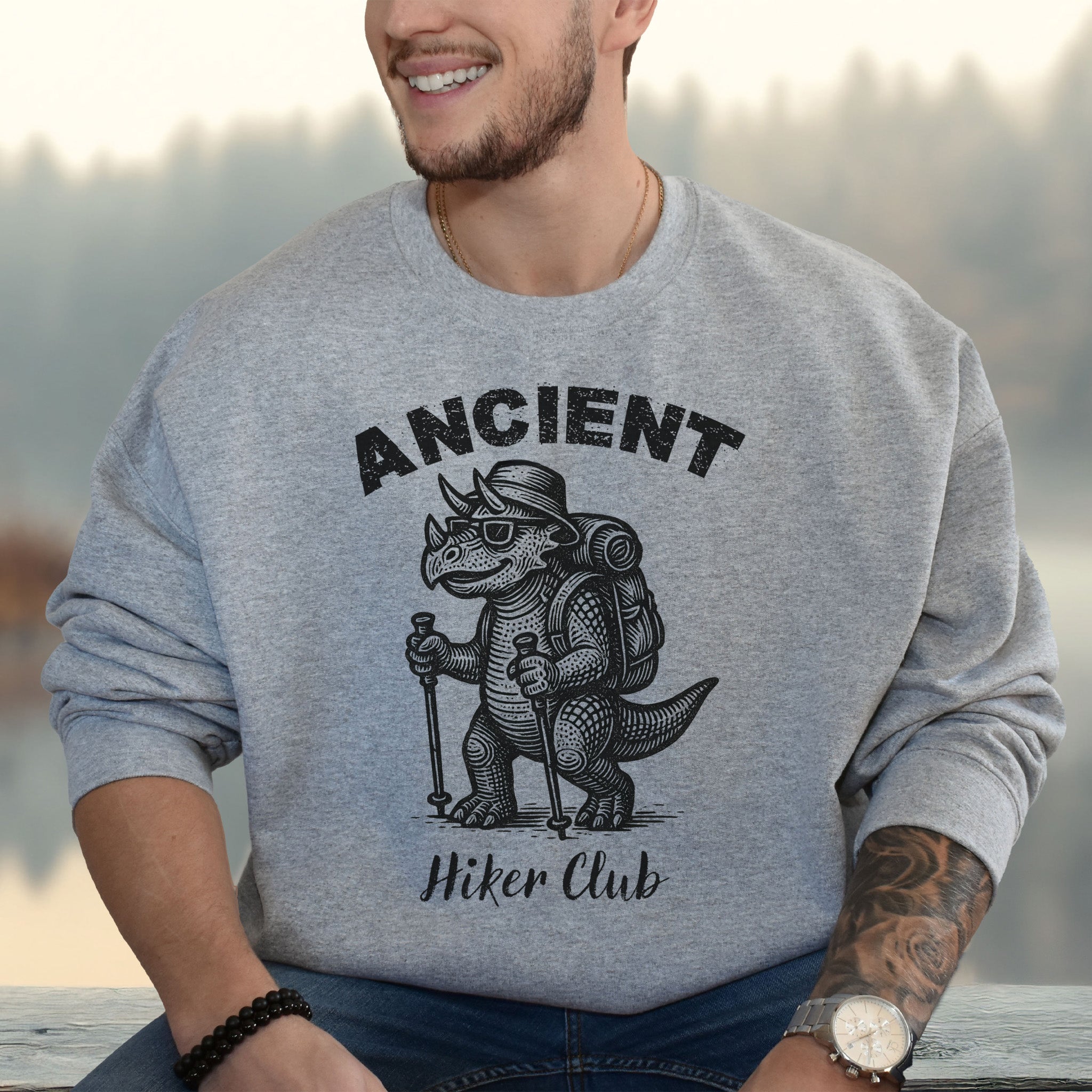 Ancient Hiker Club Sweatshirt – Funny Dino Hiking Gift