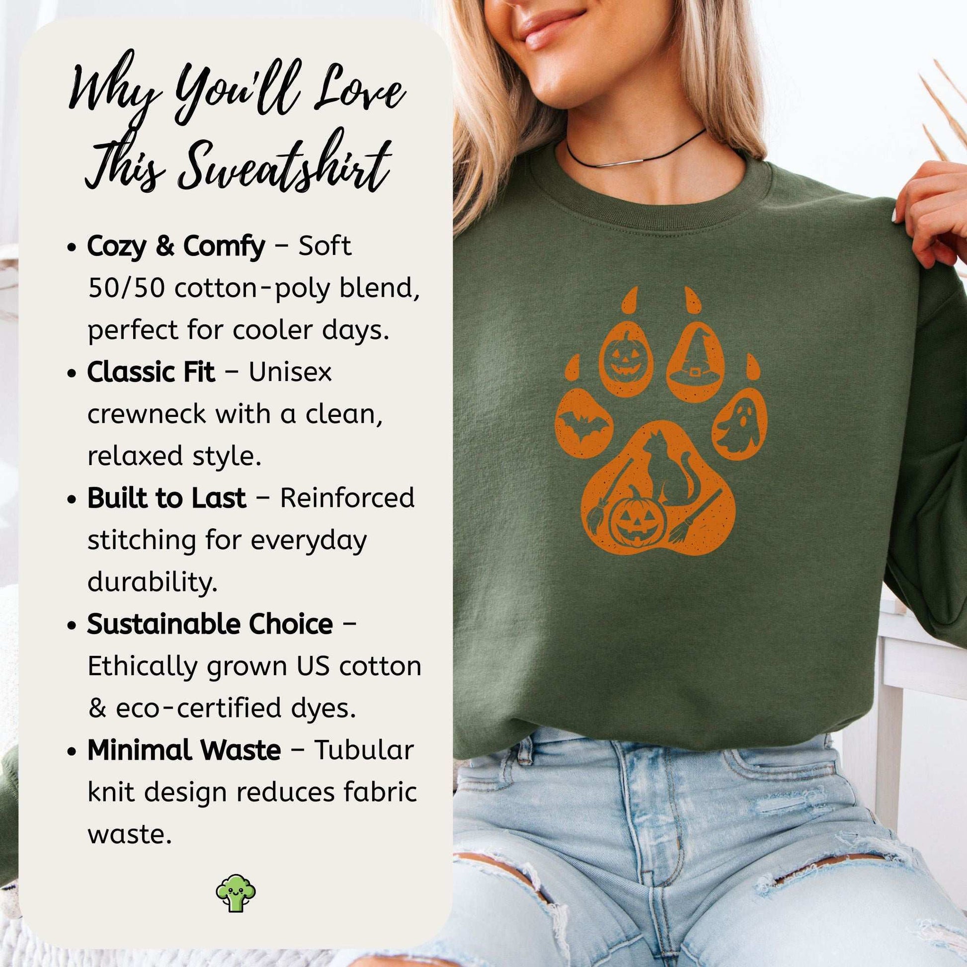 Halloween Cat Paw Print Sweatshirt – Spooky Season Gift for Cat Lovers