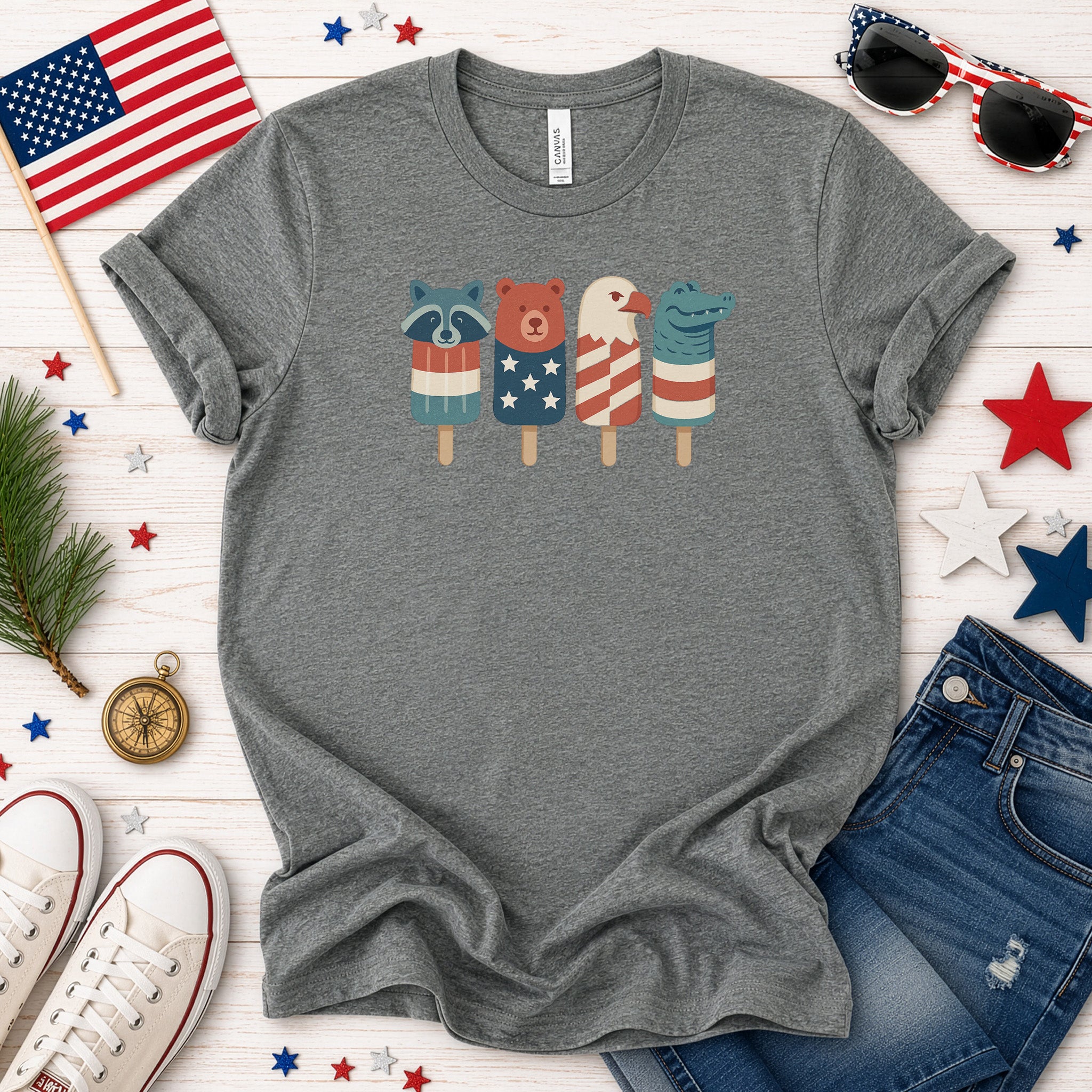 Patriotic Animal Popsicle T-Shirt – Funny 4th of July Ice Pop Tee