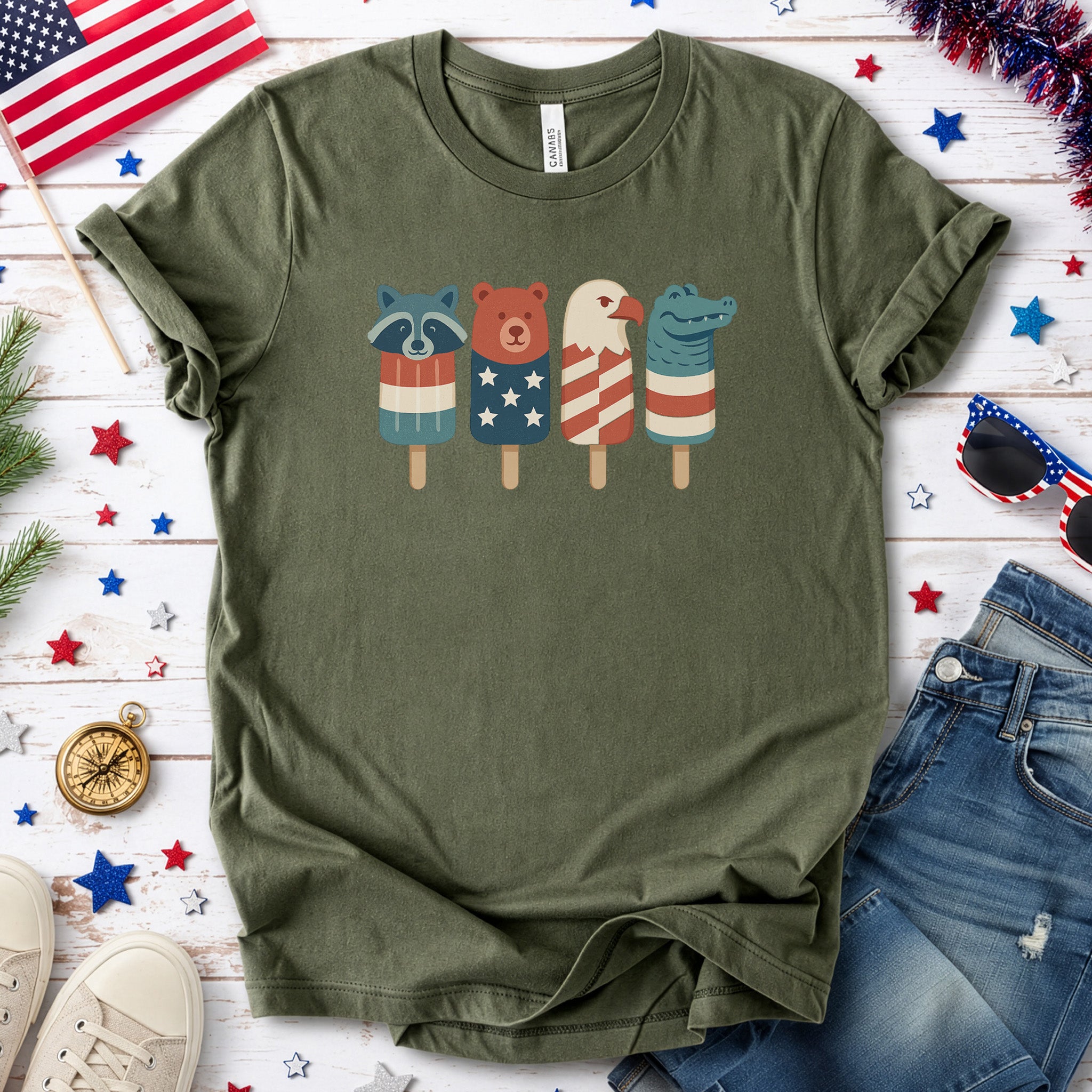Patriotic Animal Popsicle T-Shirt – Funny 4th of July Ice Pop Tee