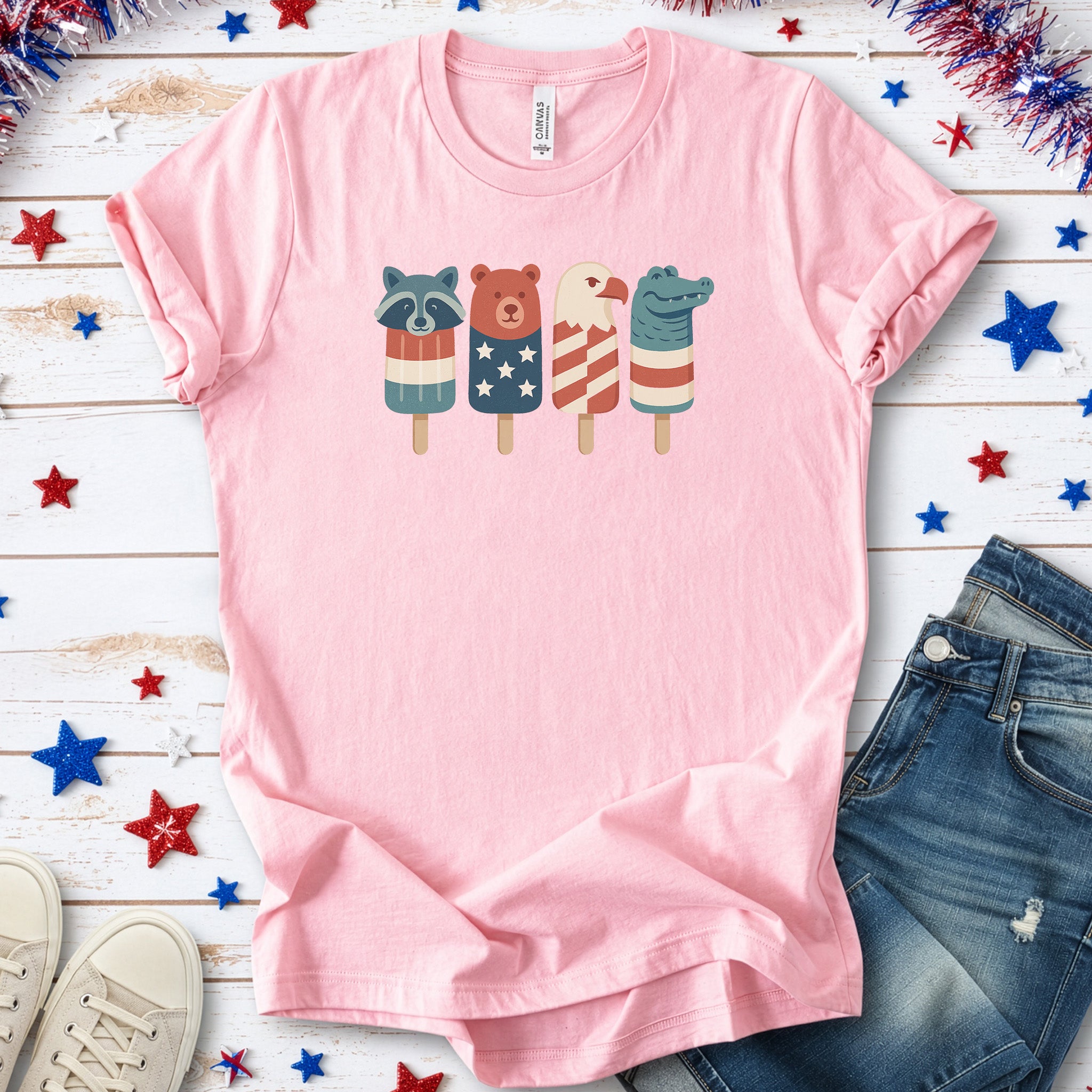 Patriotic Animal Popsicle T-Shirt – Funny 4th of July Ice Pop Tee