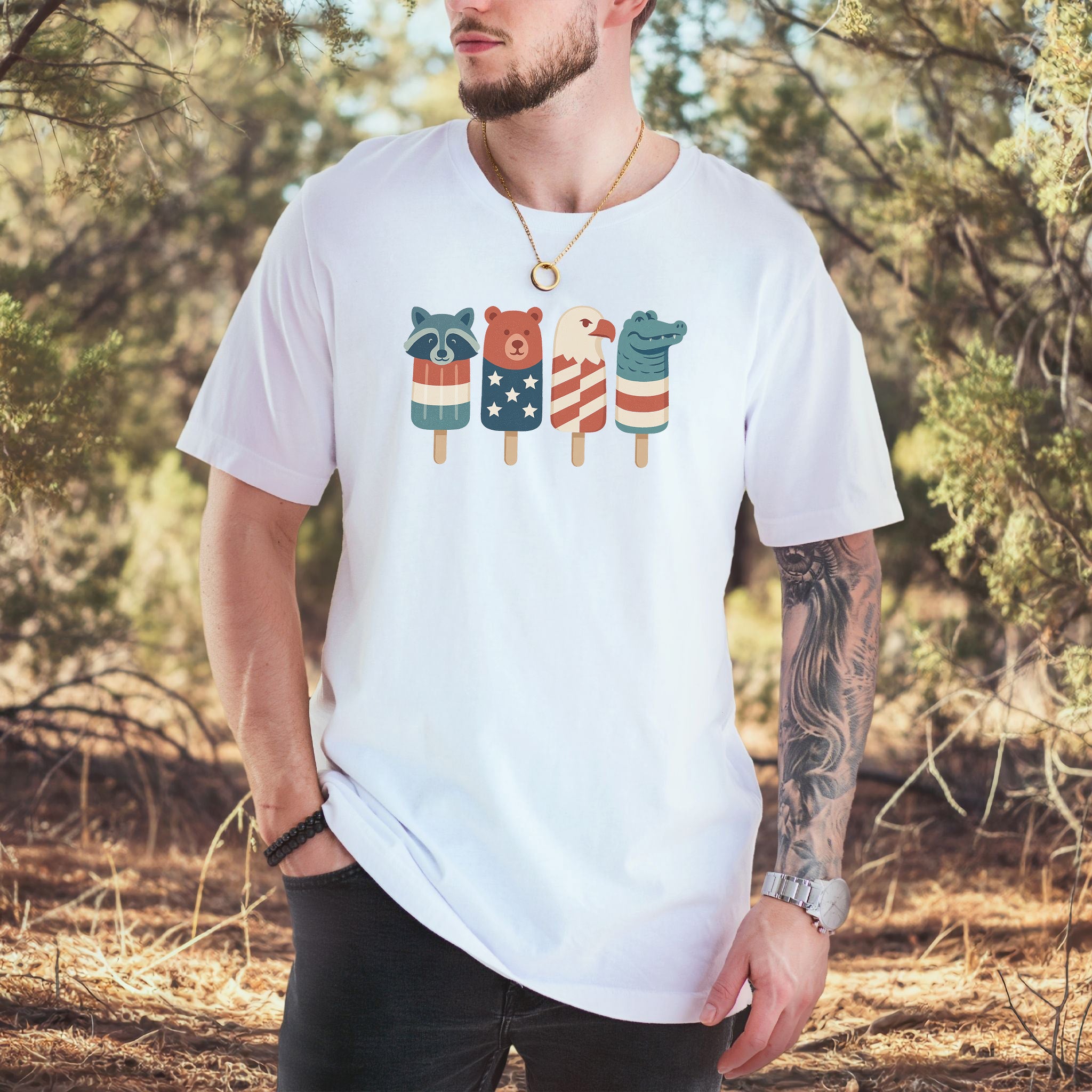 Patriotic Animal Popsicle T-Shirt – Funny 4th of July Ice Pop Tee