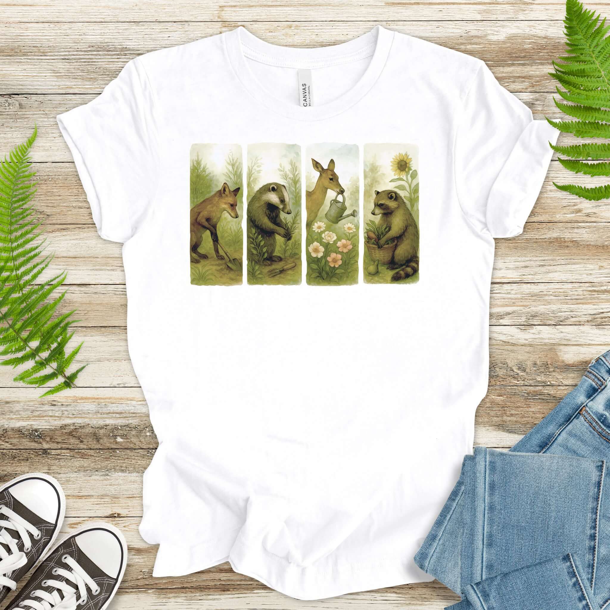 Woodland Garden Club T-Shirt – Watercolor Animal Gardening Tee
