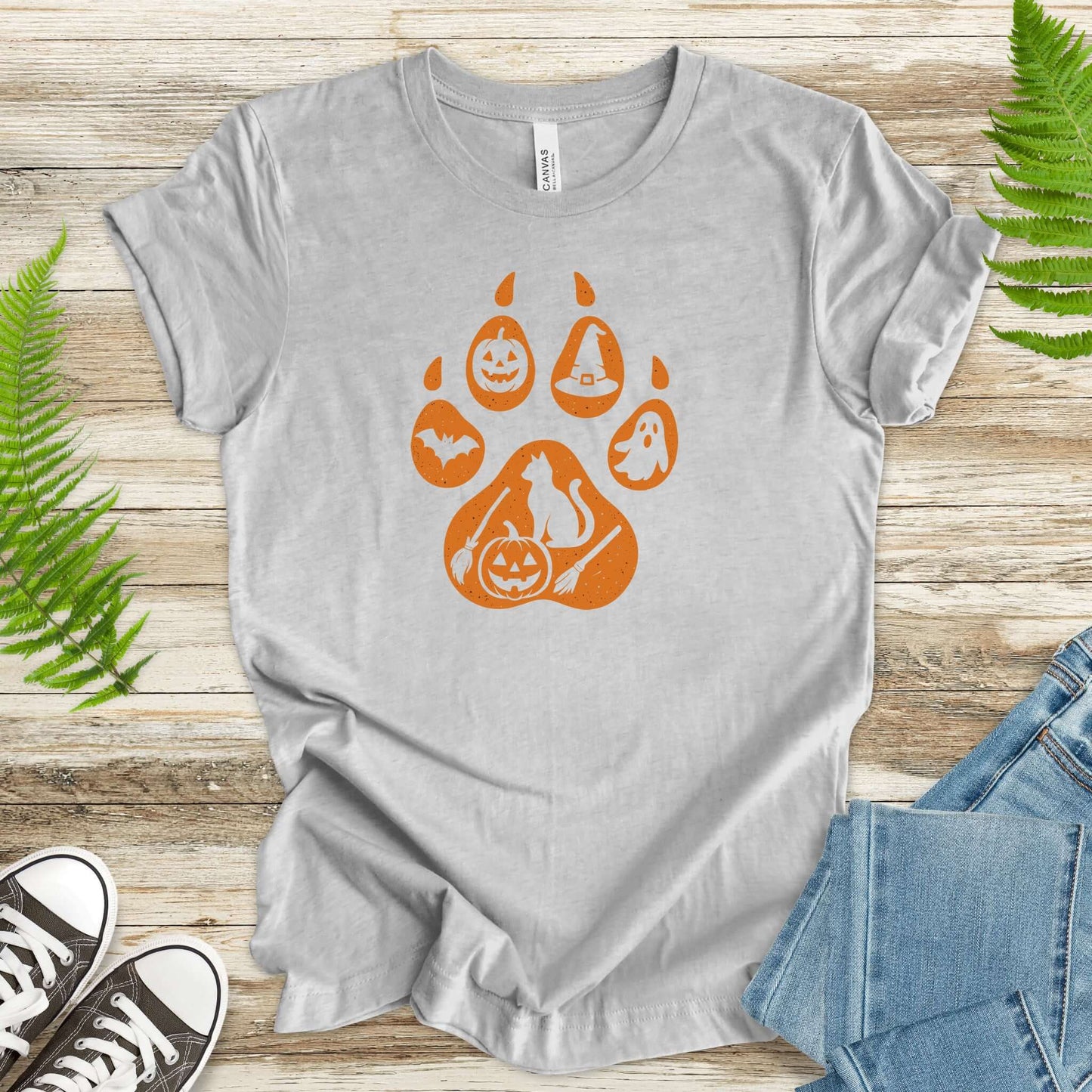 Halloween Cat Paw Print T-Shirt – Spooky Season Gift for Cat Lovers