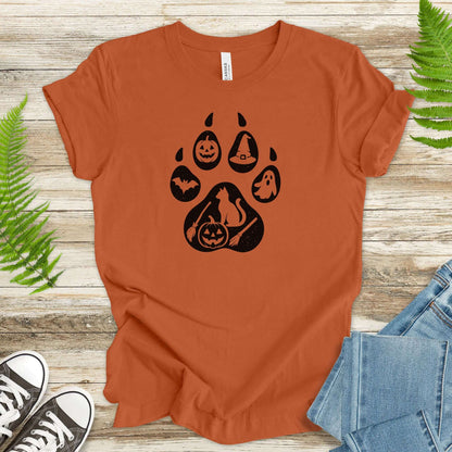 Halloween Cat Paw Print T-Shirt – Spooky Season Gift for Cat Lovers