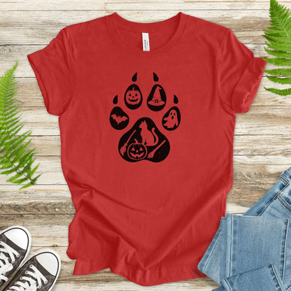 Halloween Cat Paw Print T-Shirt – Spooky Season Gift for Cat Lovers