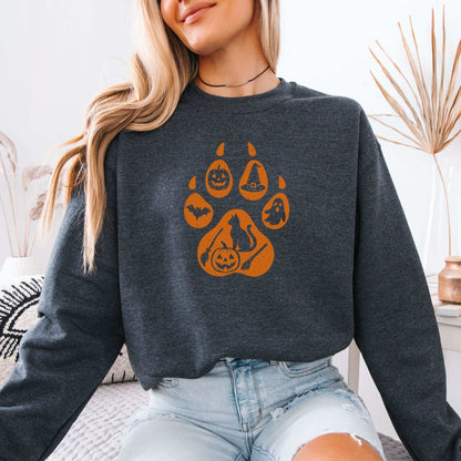 Halloween Cat Paw Print Sweatshirt – Spooky Season Gift for Cat Lovers