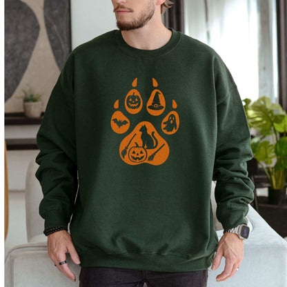 Halloween Cat Paw Print Sweatshirt – Spooky Season Gift for Cat Lovers