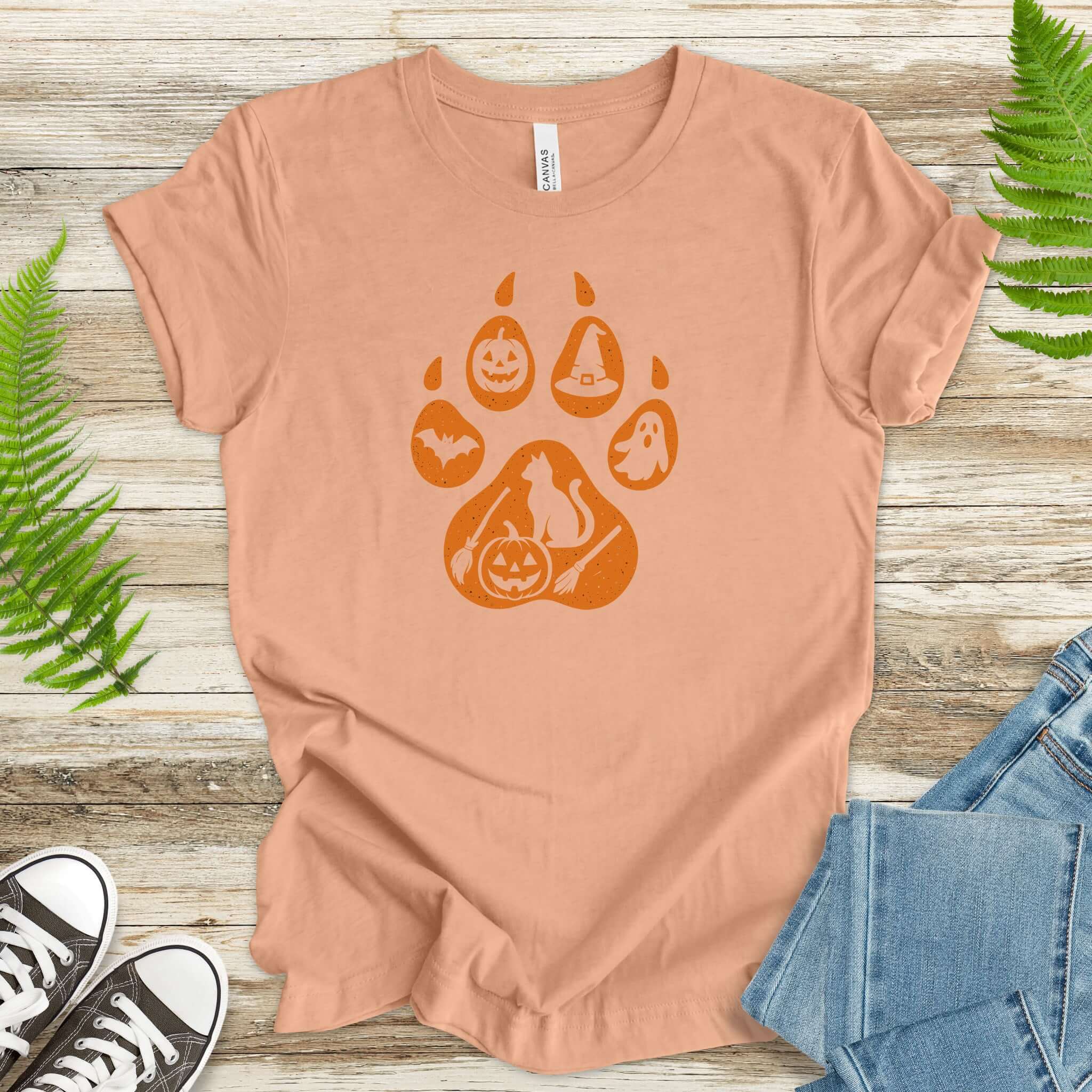 Halloween Cat Paw Print T-Shirt – Spooky Season Gift for Cat Lovers