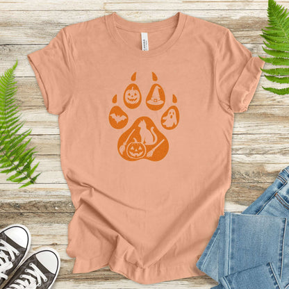 Halloween Cat Paw Print T-Shirt – Spooky Season Gift for Cat Lovers