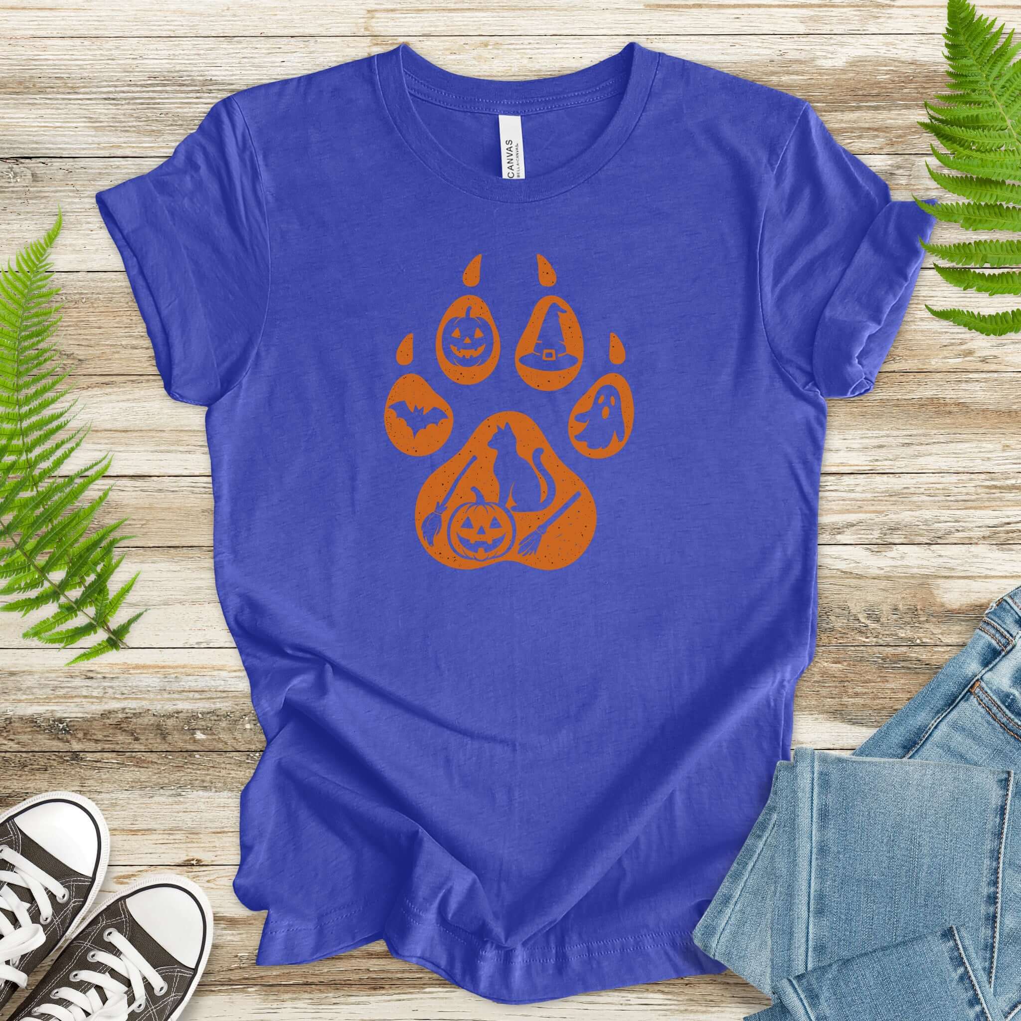Halloween Cat Paw Print T-Shirt – Spooky Season Gift for Cat Lovers