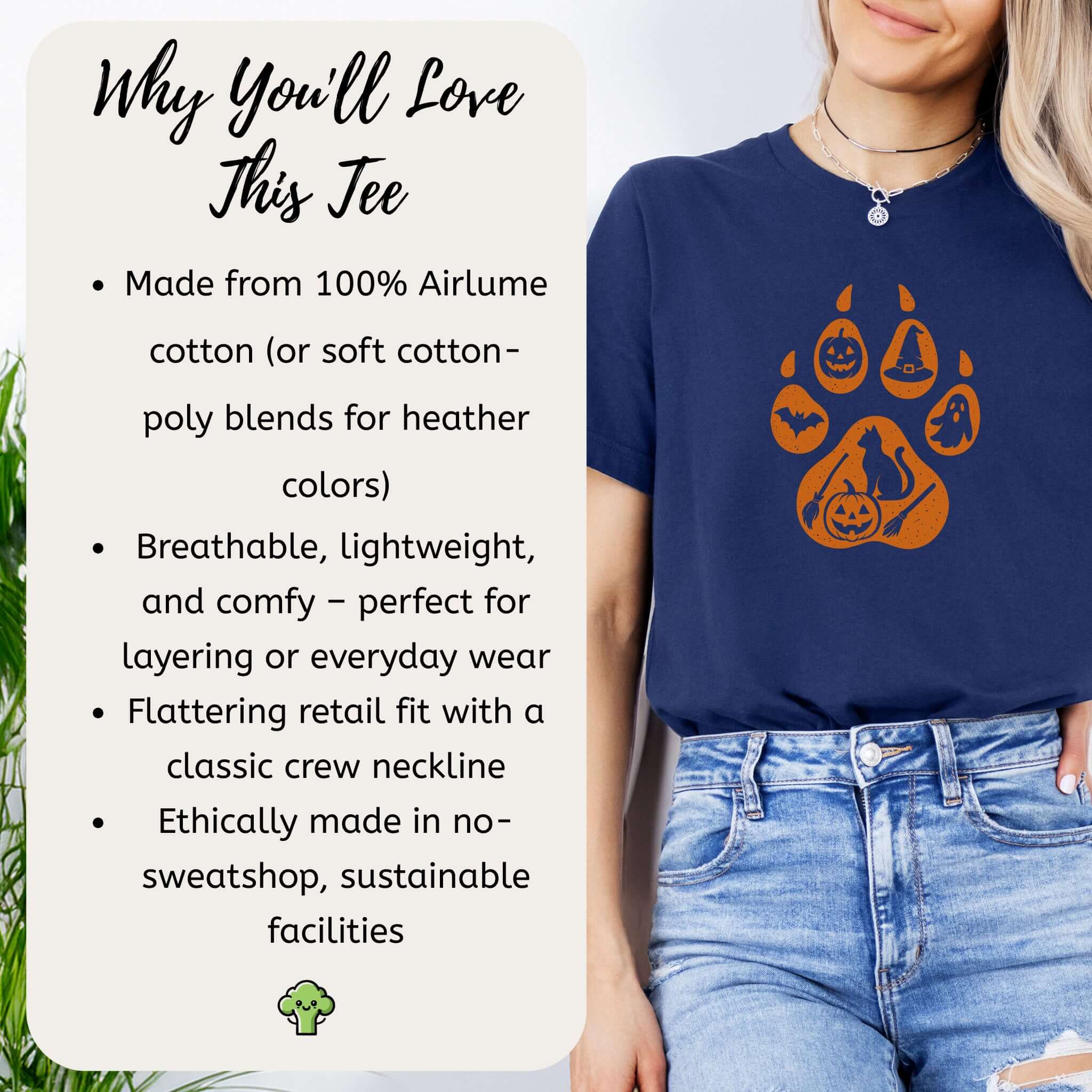 Halloween Cat Paw Print T-Shirt – Spooky Season Gift for Cat Lovers