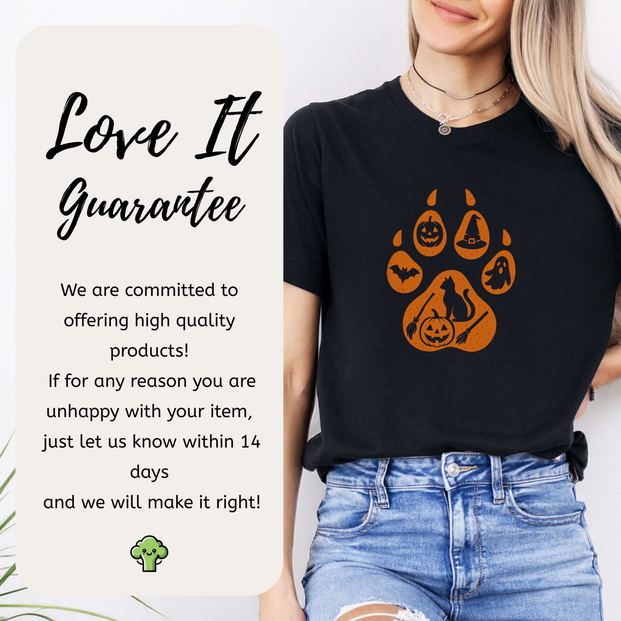 Halloween Cat Paw Print T-Shirt – Spooky Season Gift for Cat Lovers