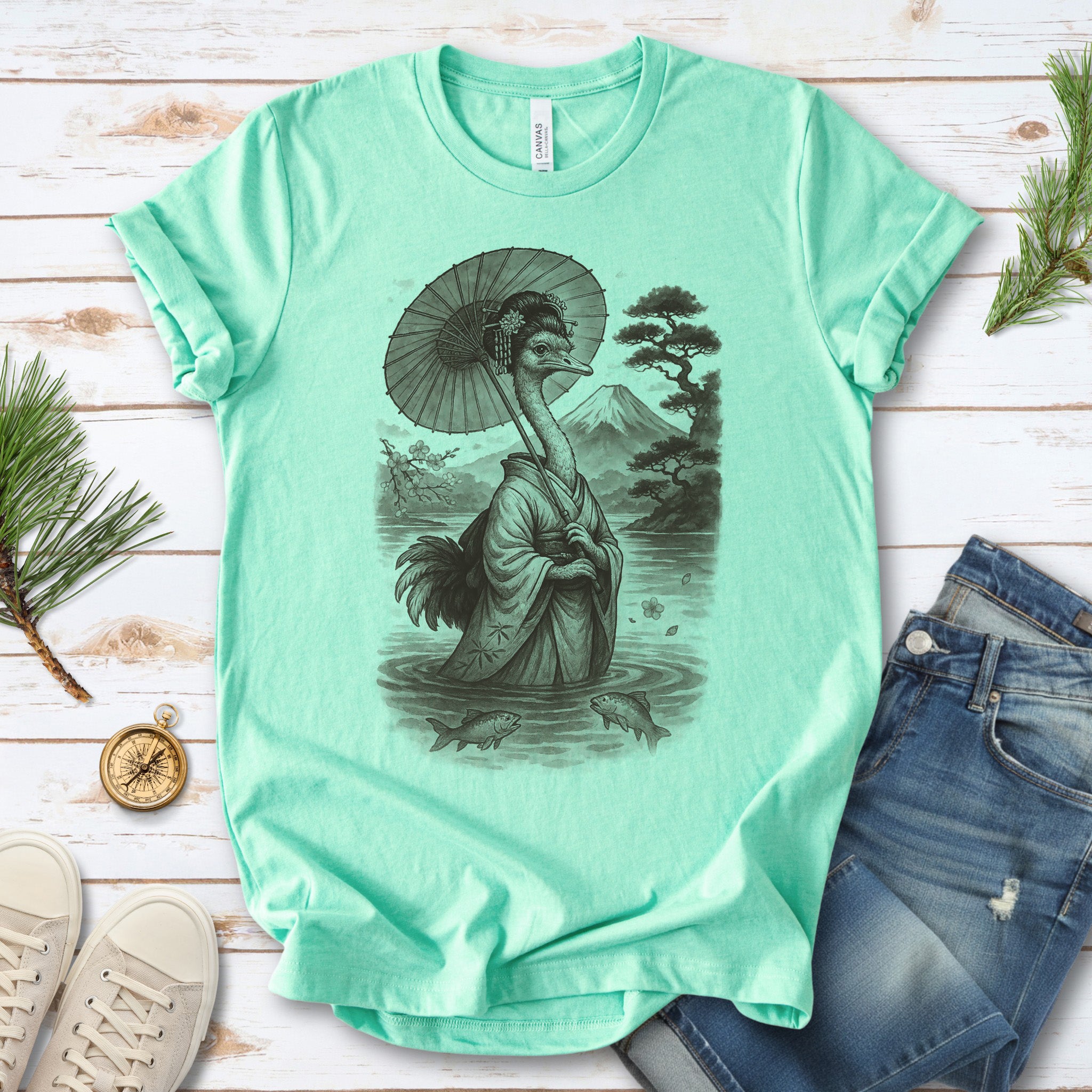 Ostrich Geisha T-Shirt – Vintage Japanese Bird Lover Tee