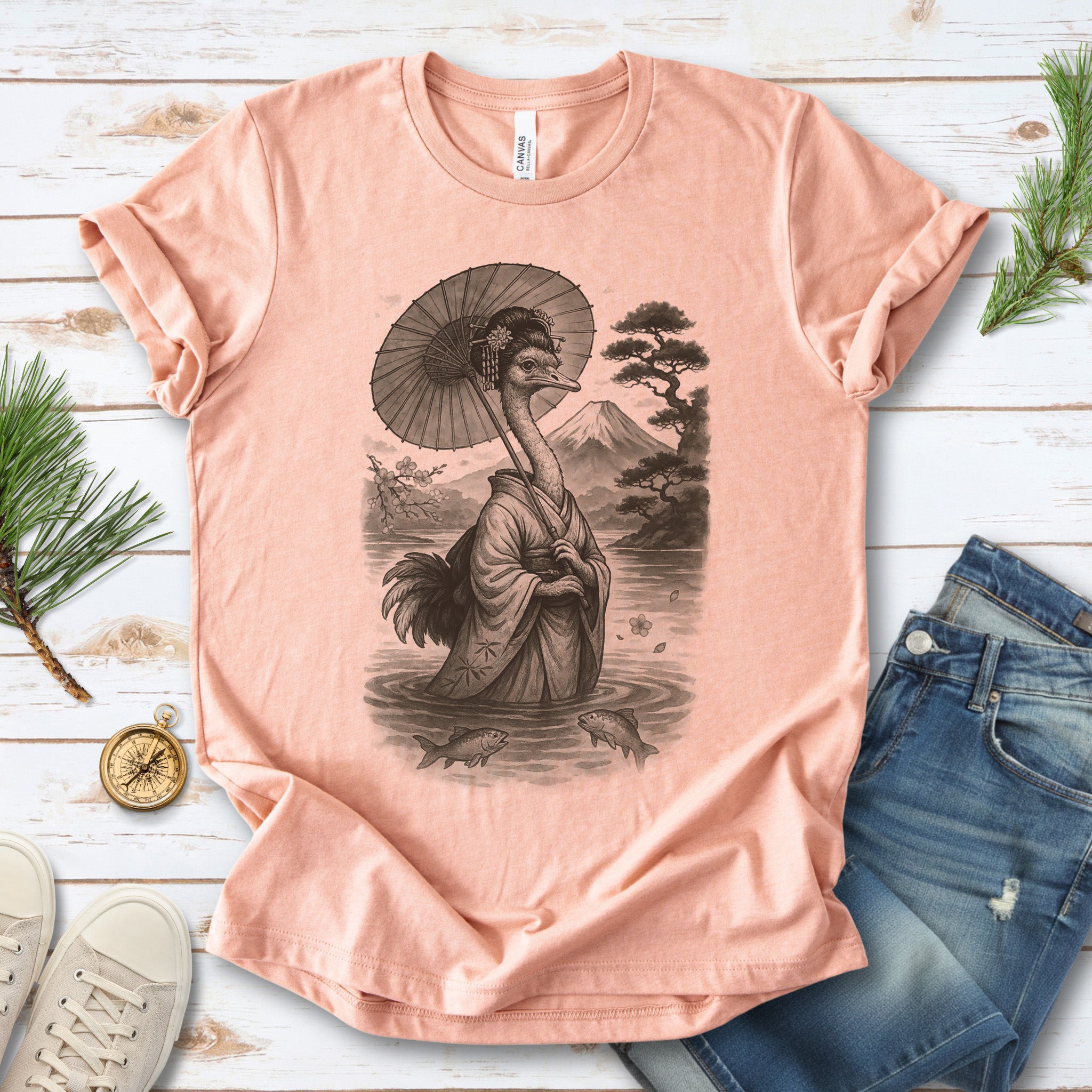 Ostrich Geisha T-Shirt – Vintage Japanese Bird Lover Tee