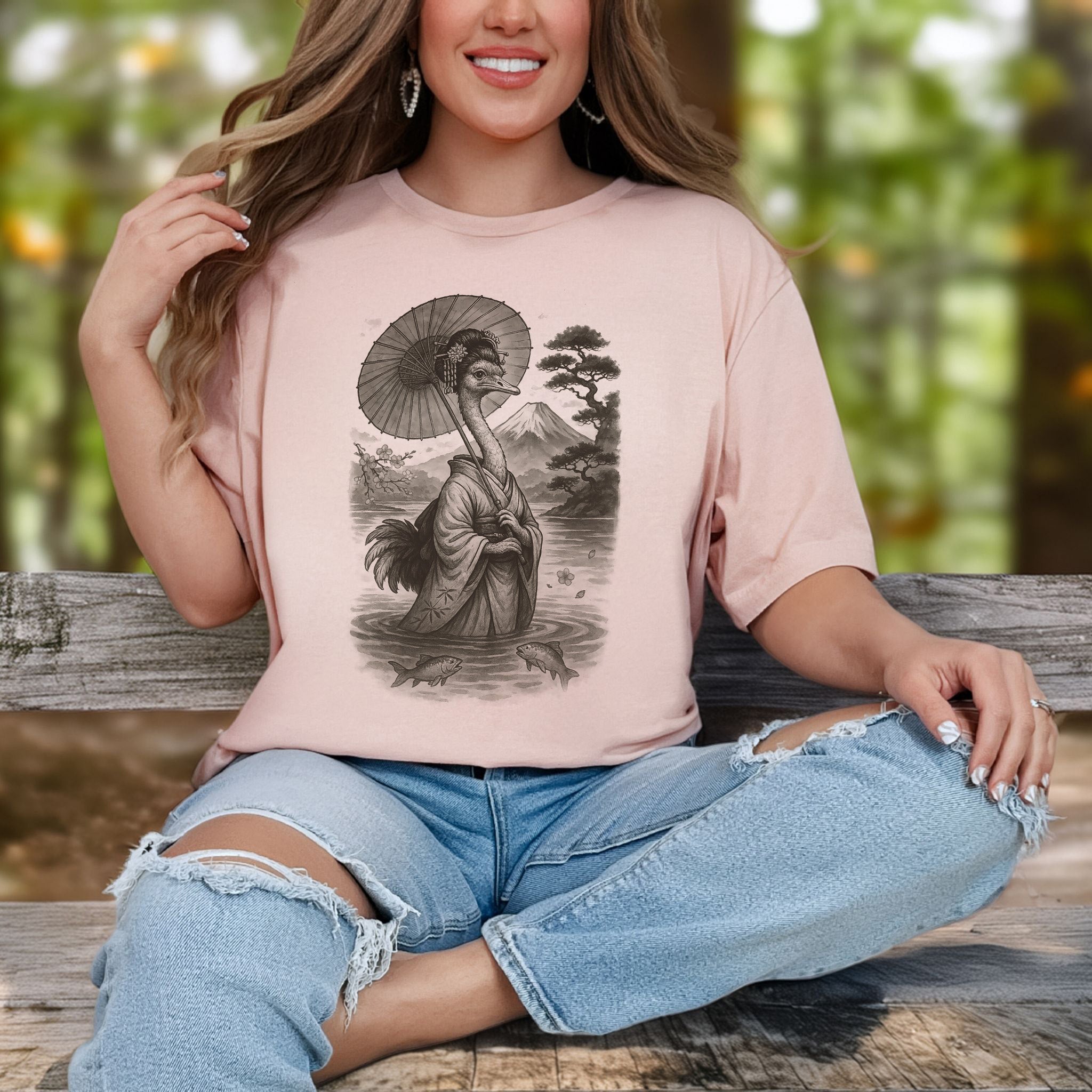 Ostrich Geisha T-Shirt – Vintage Japanese Bird Lover Tee