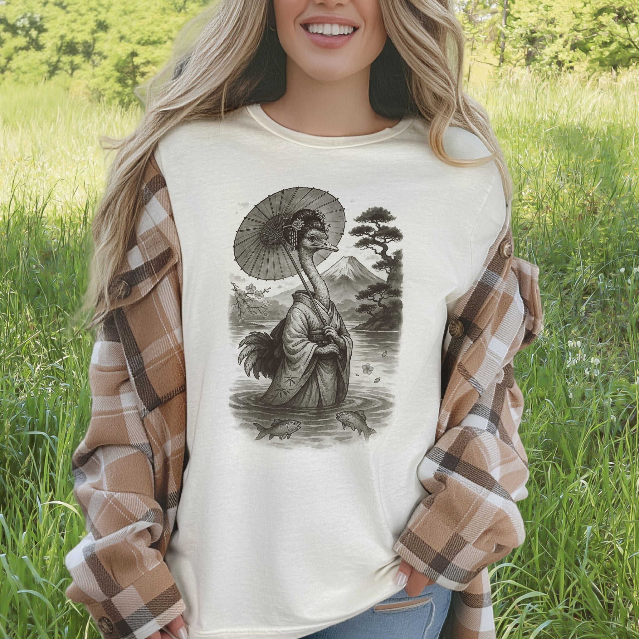 Ostrich Geisha T-Shirt – Vintage Japanese Bird Lover Tee