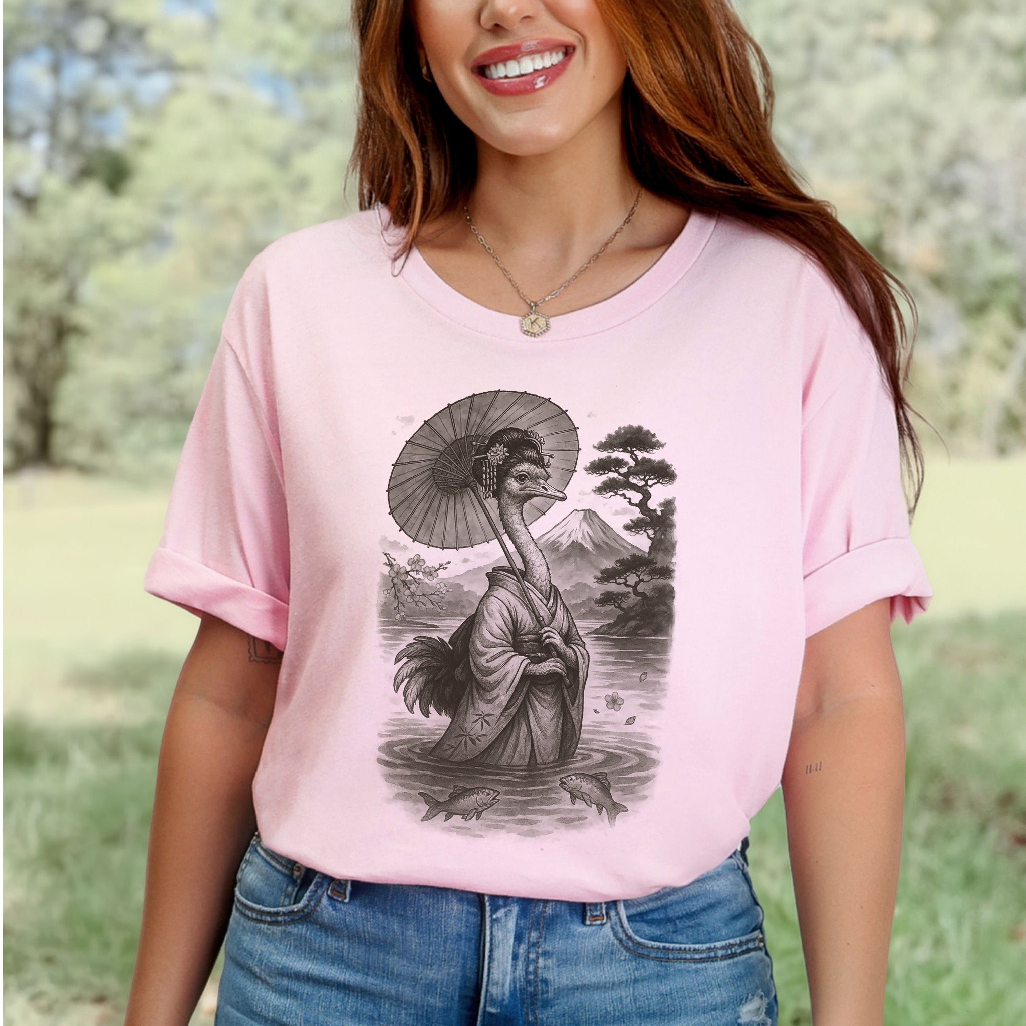 Ostrich Geisha T-Shirt – Vintage Japanese Bird Lover Tee