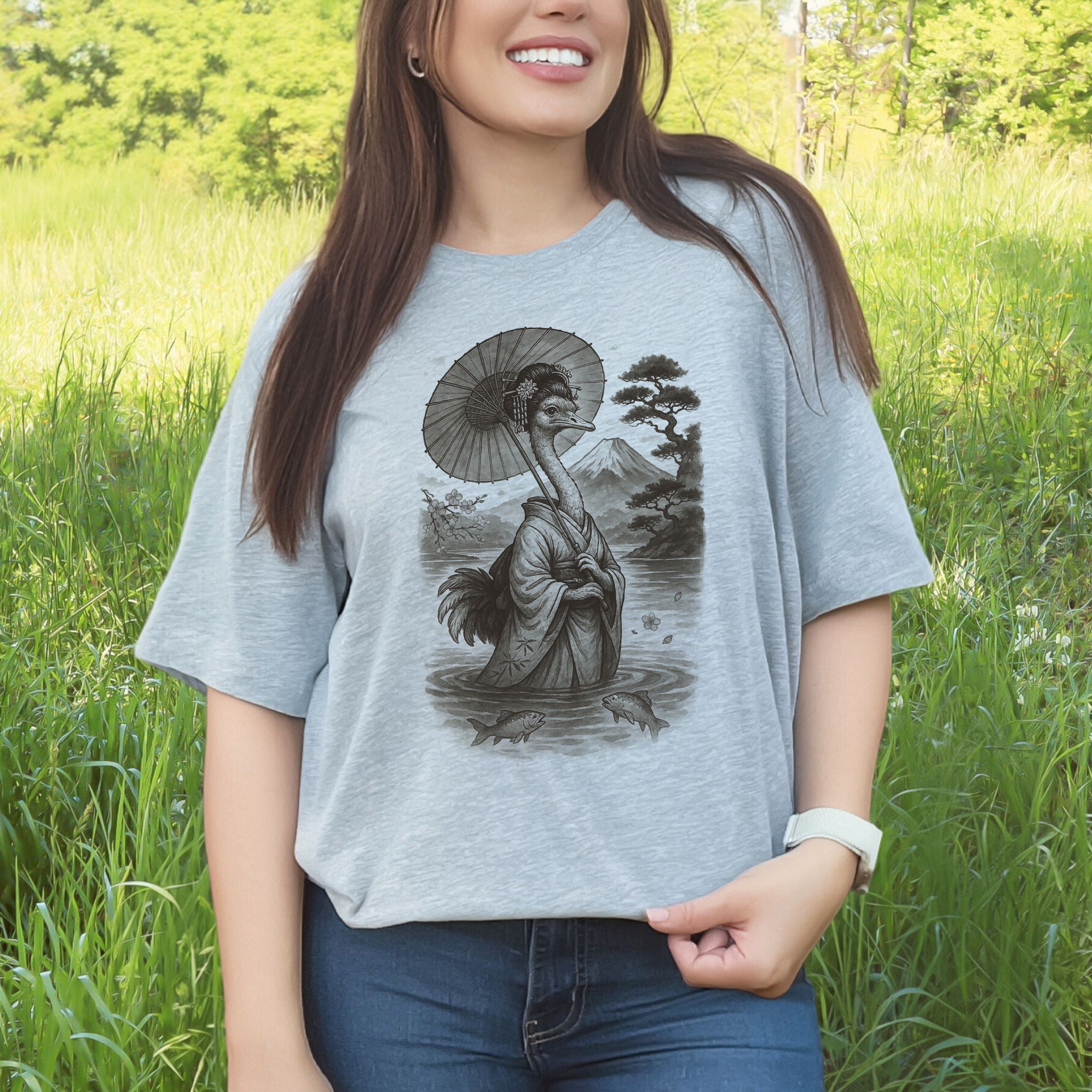 Ostrich Geisha T-Shirt – Vintage Japanese Bird Lover Tee