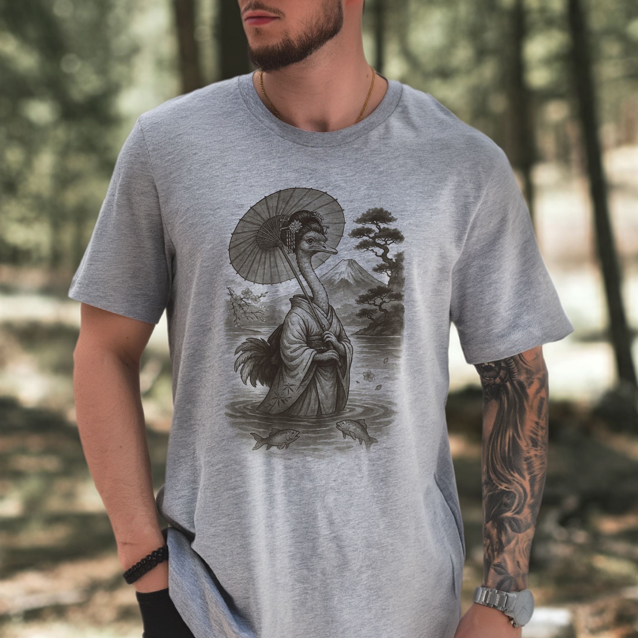 Ostrich Geisha T-Shirt – Vintage Japanese Bird Lover Tee