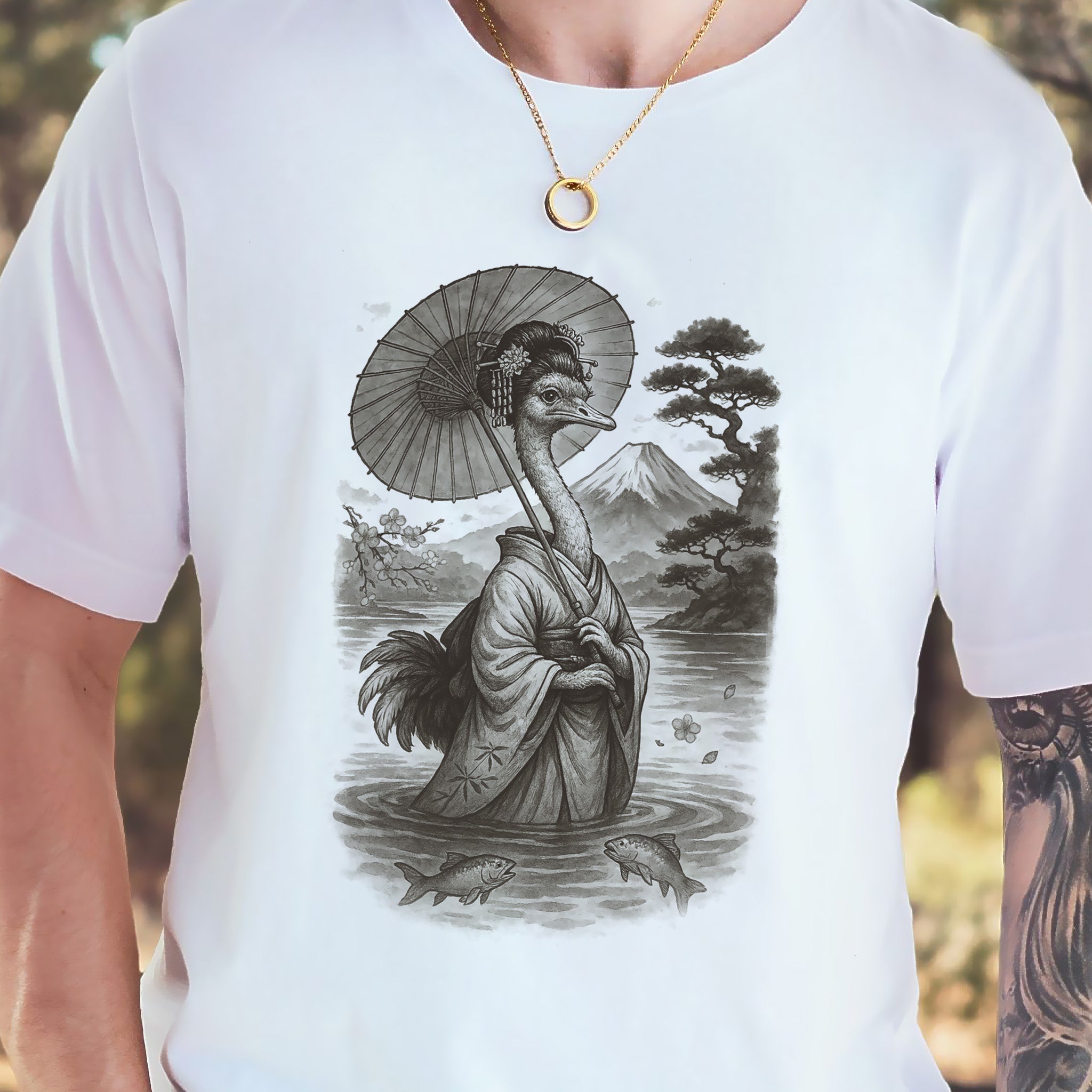 Ostrich Geisha T-Shirt – Vintage Japanese Bird Lover Tee