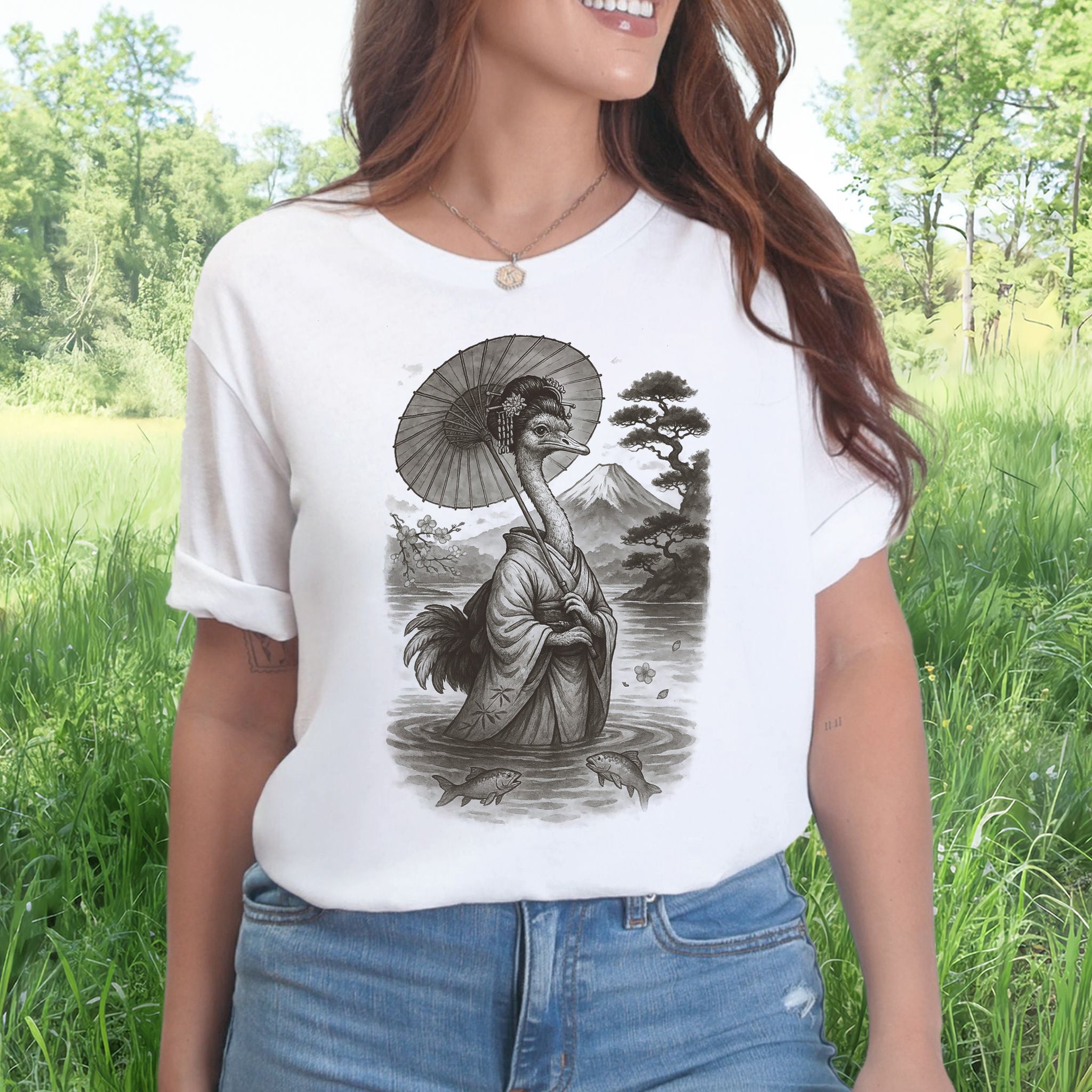 Ostrich Geisha T-Shirt – Vintage Japanese Bird Lover Tee