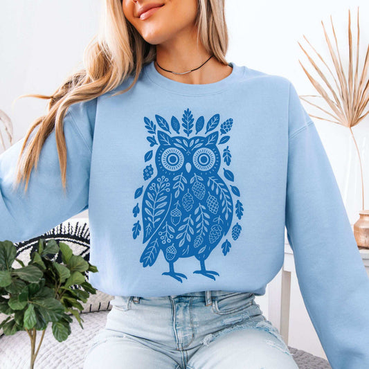 Nature Owl Sweatshirt – Forest Elements Animal for Woodland Dreamers