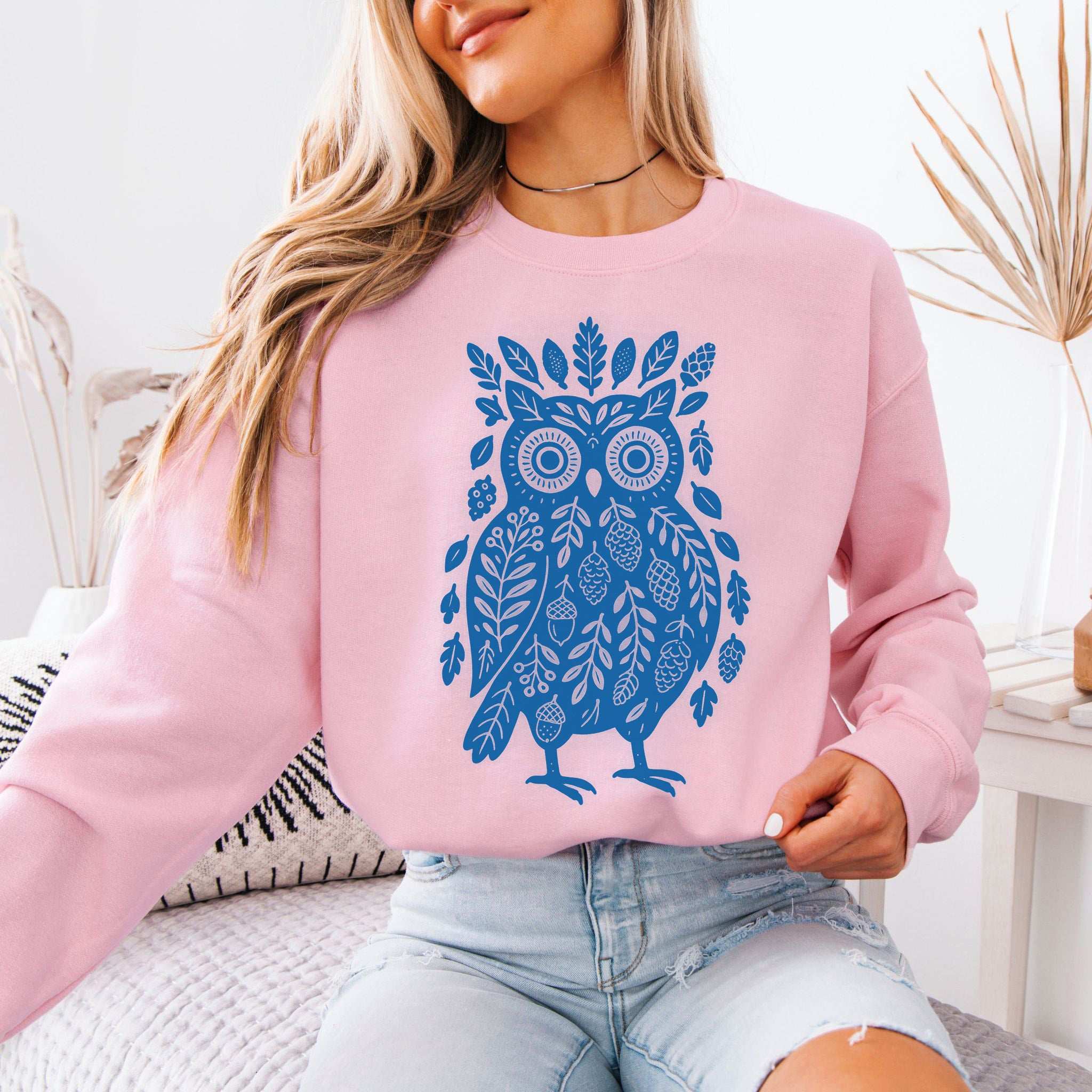 Nature Owl Sweatshirt – Forest Elements Animal for Woodland Dreamers