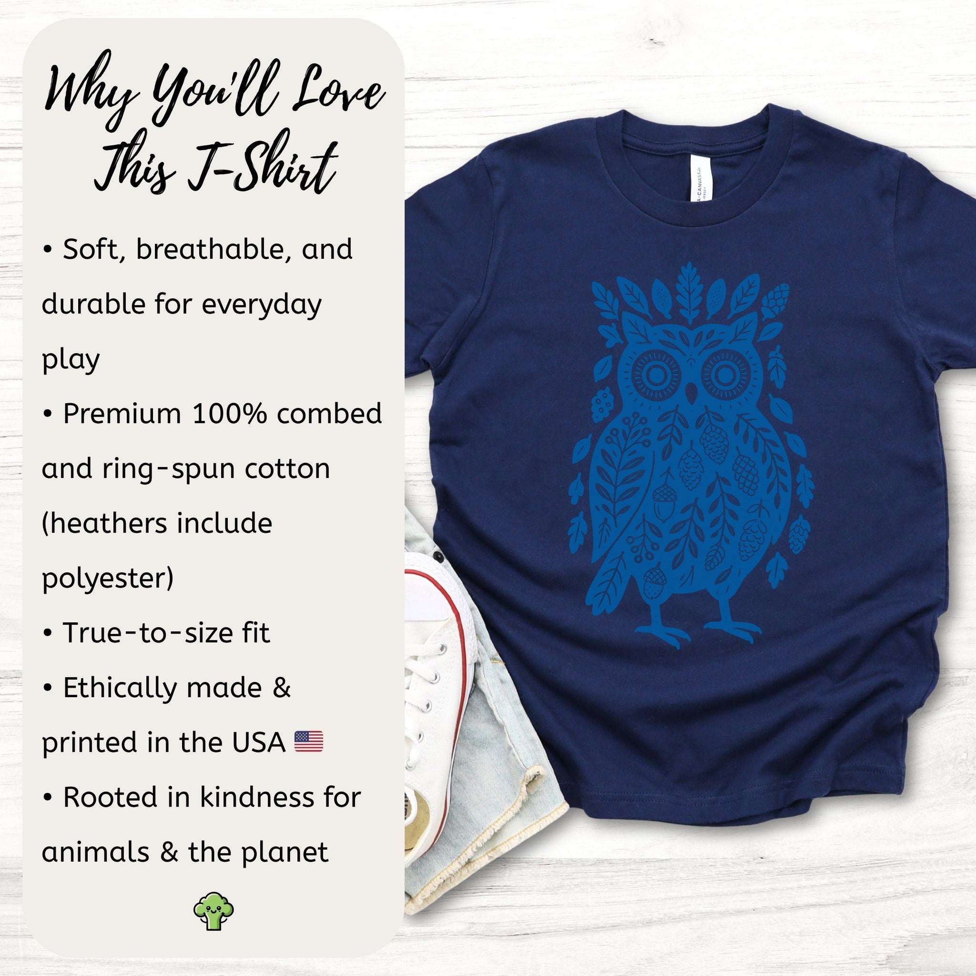 Owl Made of Nature Elements – Forest Wisdom Youth Tee