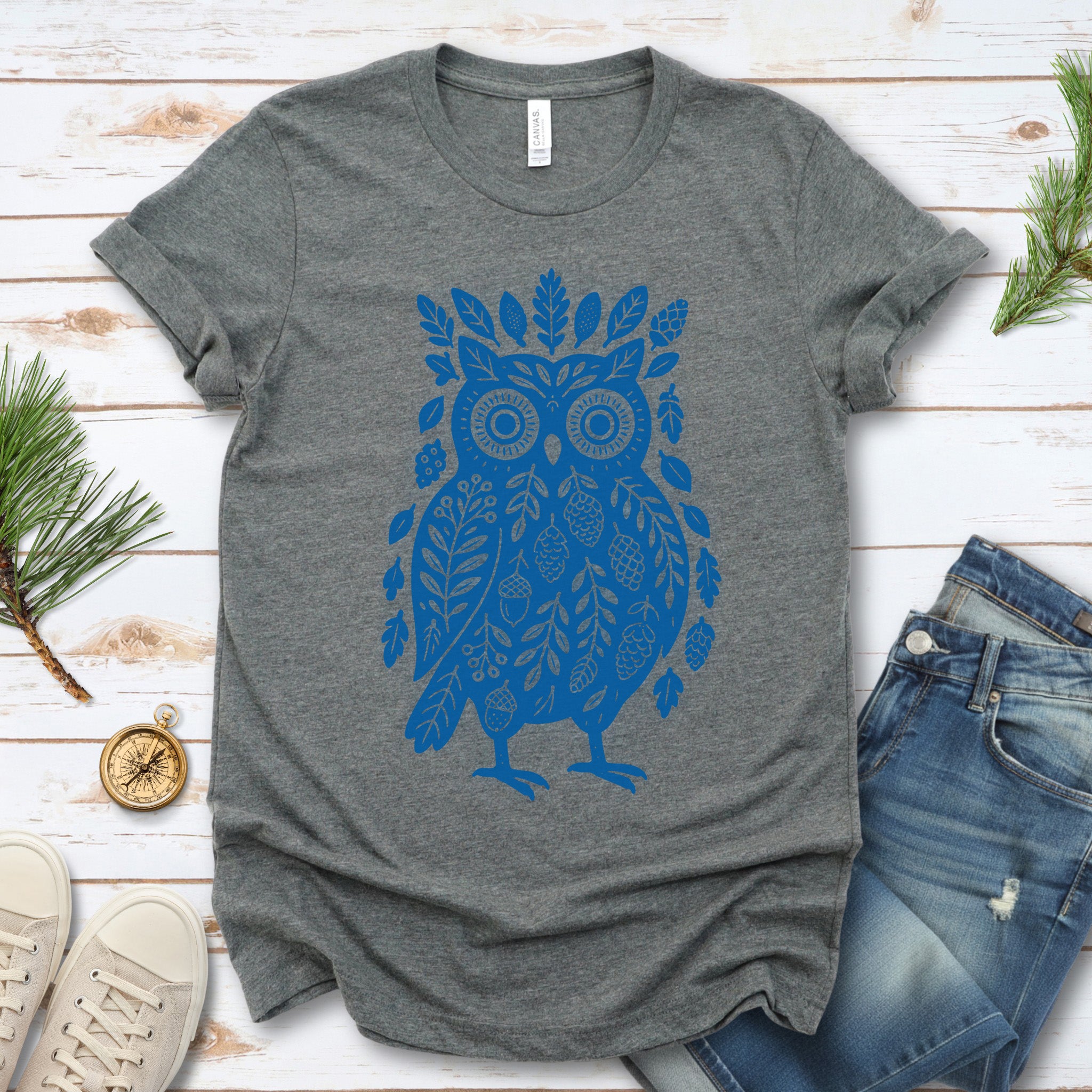 Owl Made of Nature Elements Forest T-Shirt