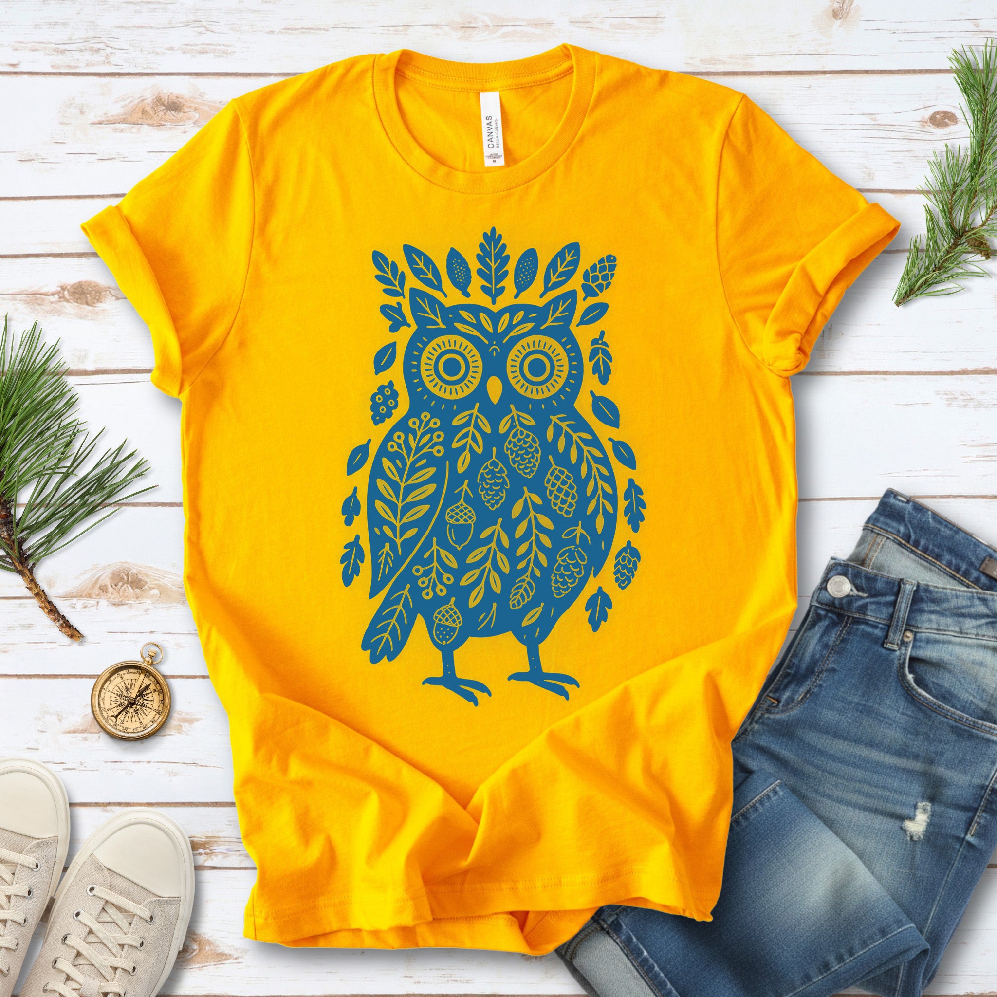 Owl Made of Nature Elements Forest T-Shirt