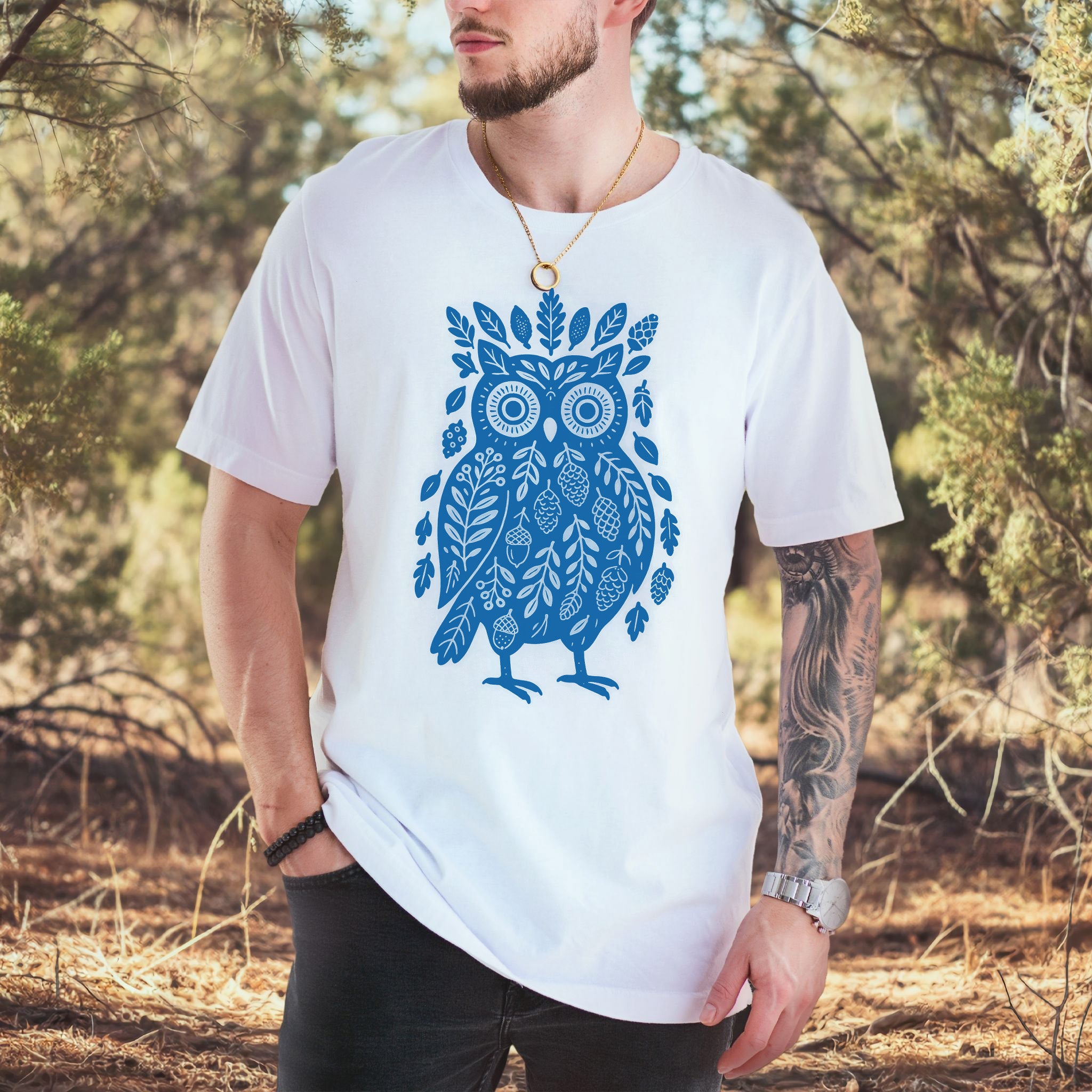 Owl Made of Nature Elements Forest T-Shirt