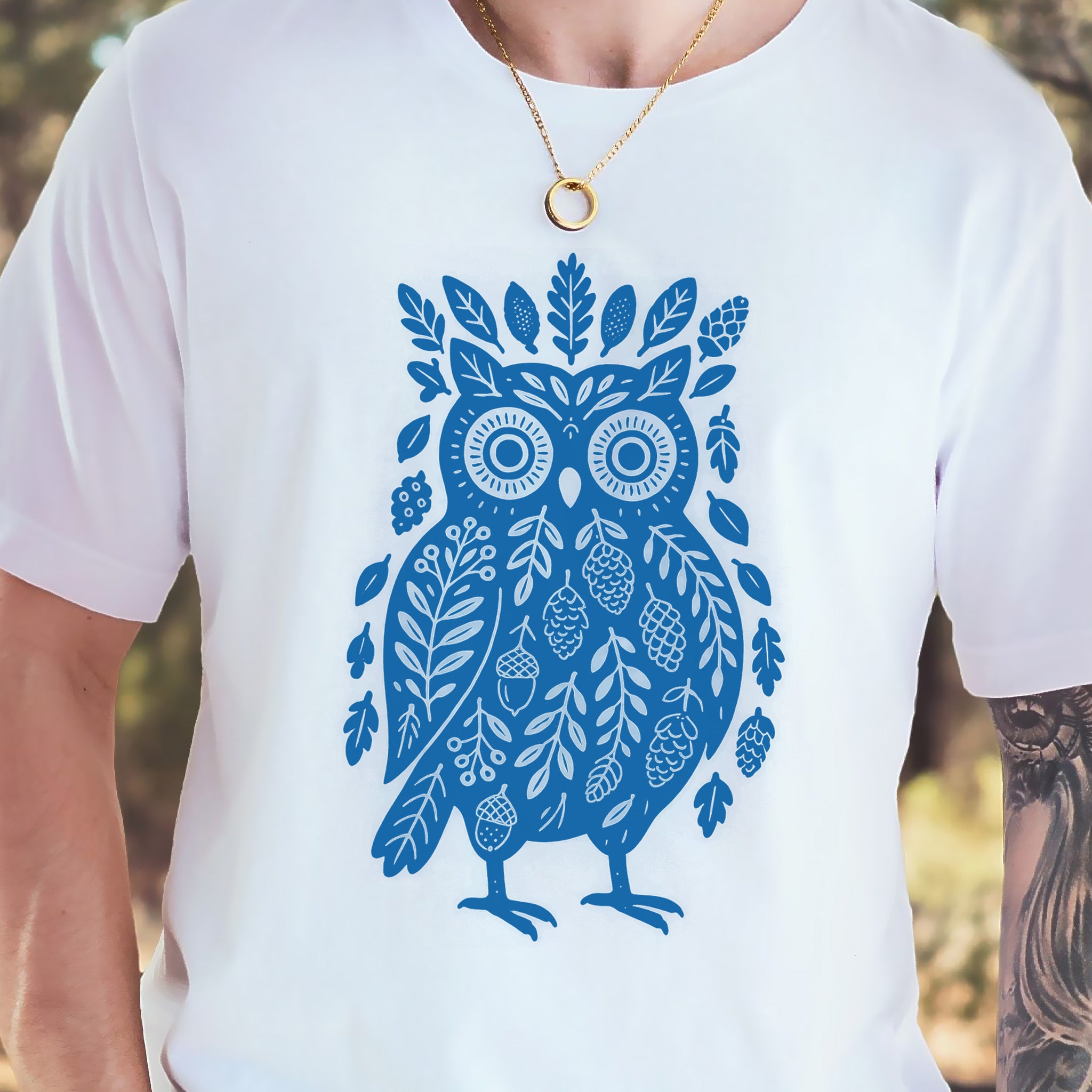 Owl Made of Nature Elements Forest T-Shirt