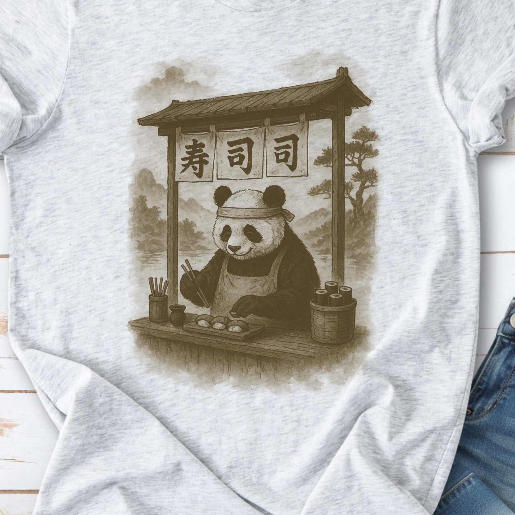 Panda Sushi Stall Japanese Style T-Shirt