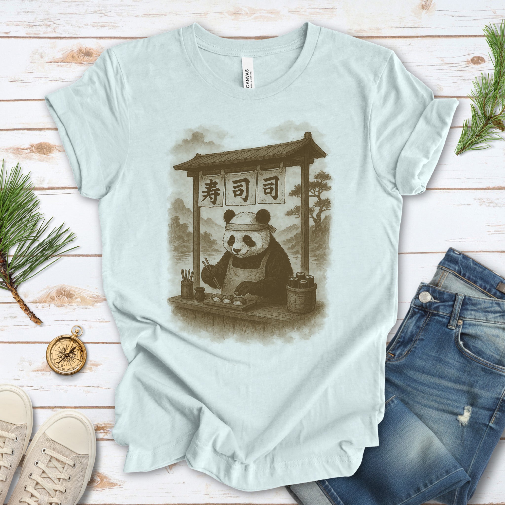Panda Sushi Stall Japanese Style T-Shirt