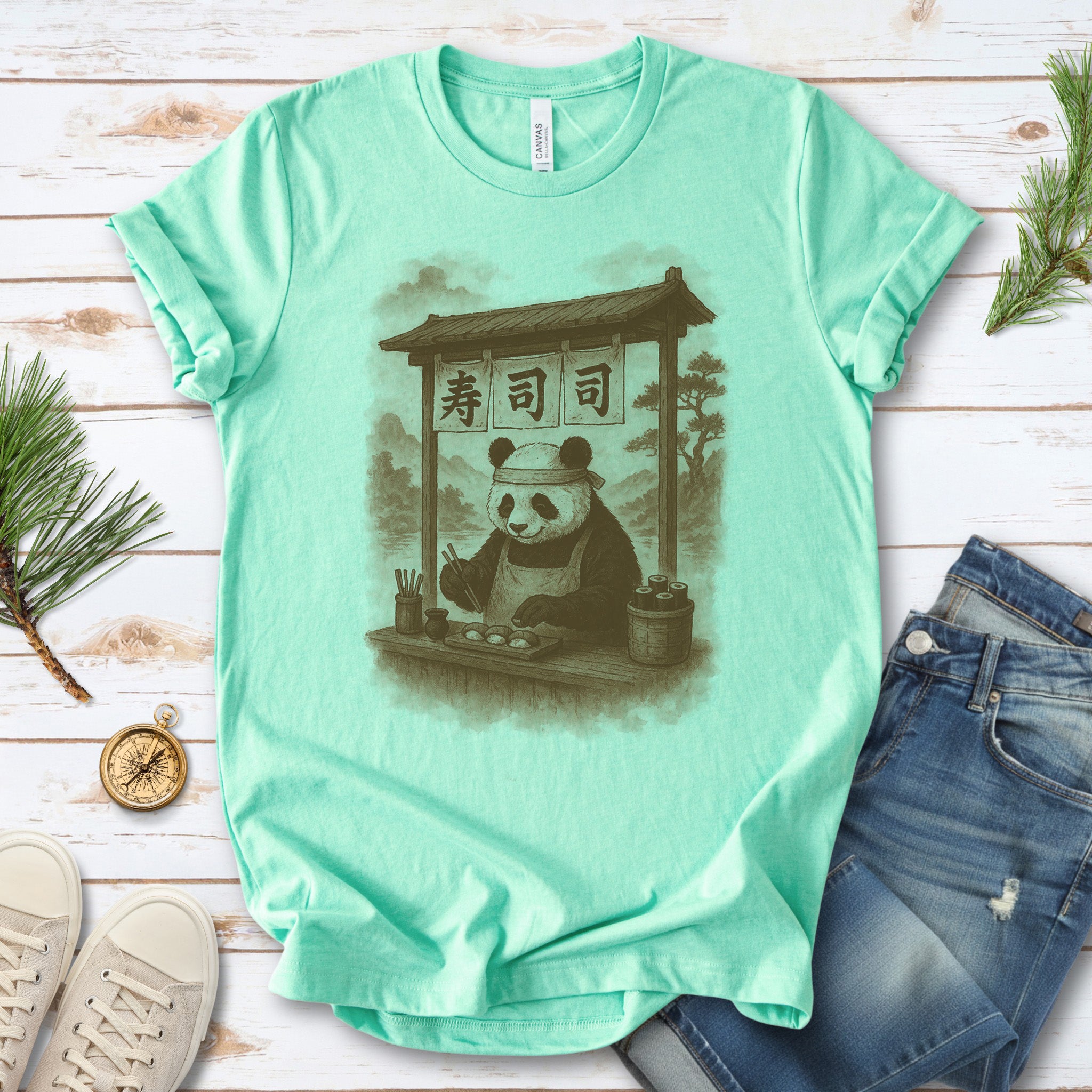 Panda Sushi Stall Japanese Style T-Shirt